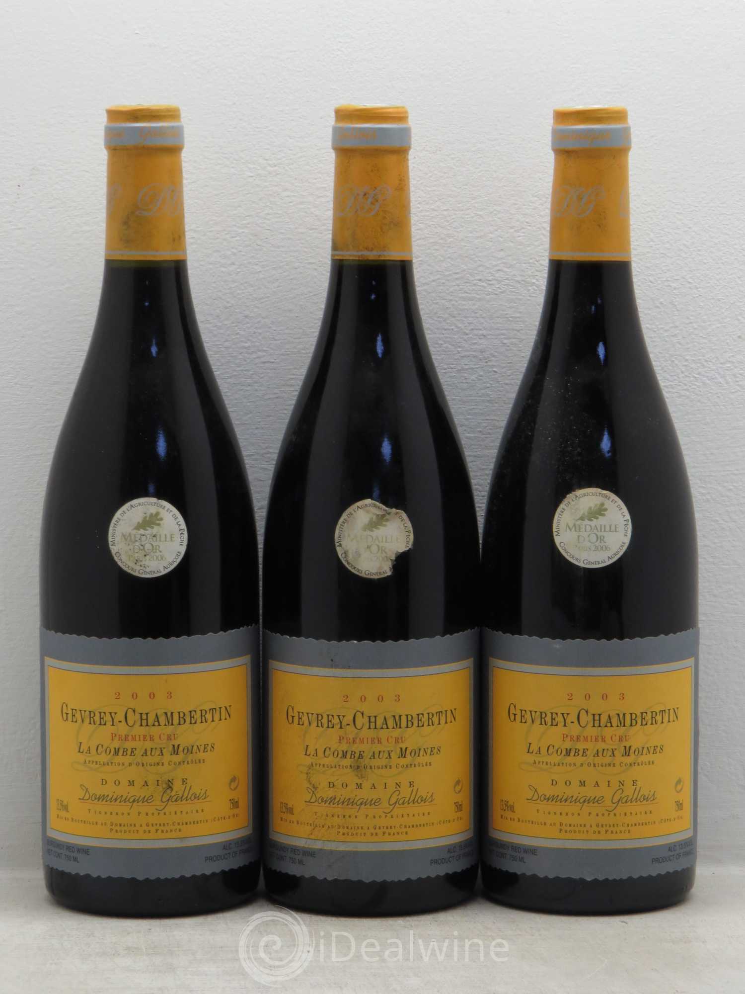 Gevrey-Chambertin 1er Cru D.Gallois 2003 - Posten von 3 Flaschen - 0
