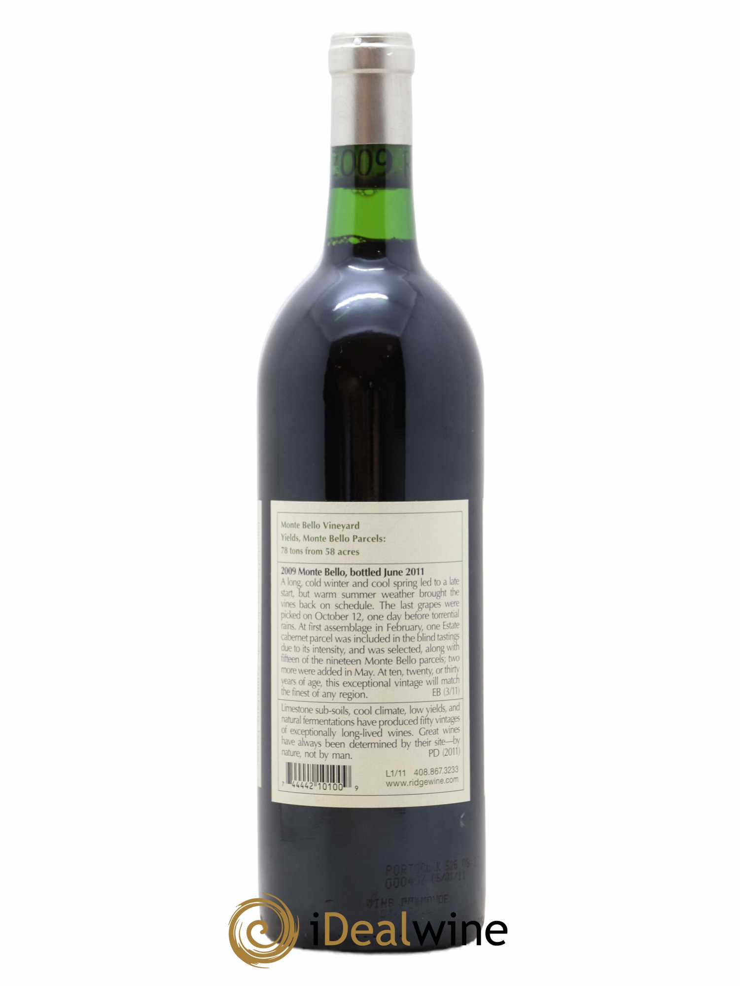 Santa Cruz Mountains Monte Bello Ridge Vineyards Santa Clara Monte Bello 2009 - Lot de 1 bouteille - 1