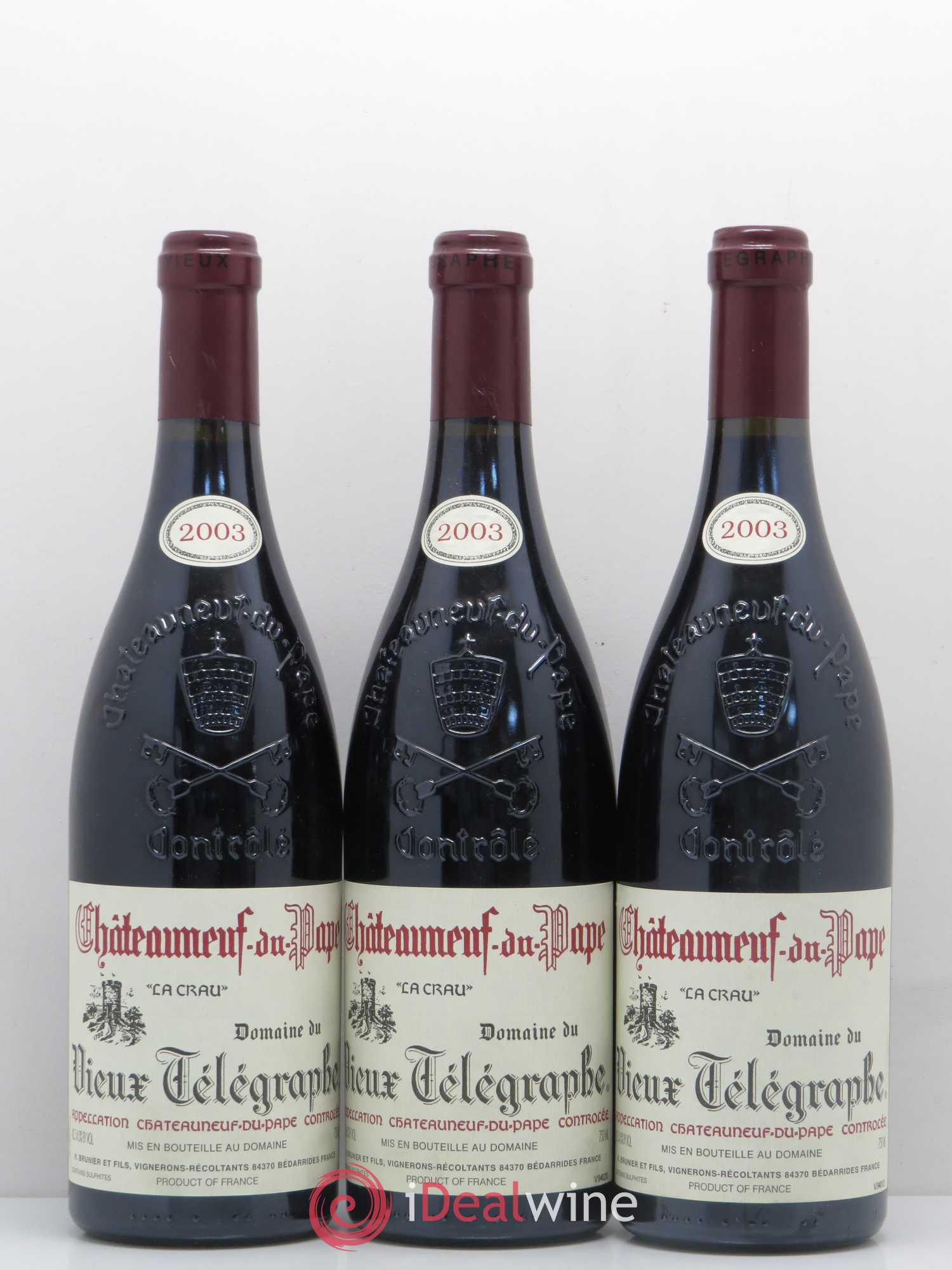 Châteauneuf-du-Pape Vieux Télégraphe (Domaine du) Vignobles Brunier La Crau 2003 - Lot de 3 bouteilles - 0