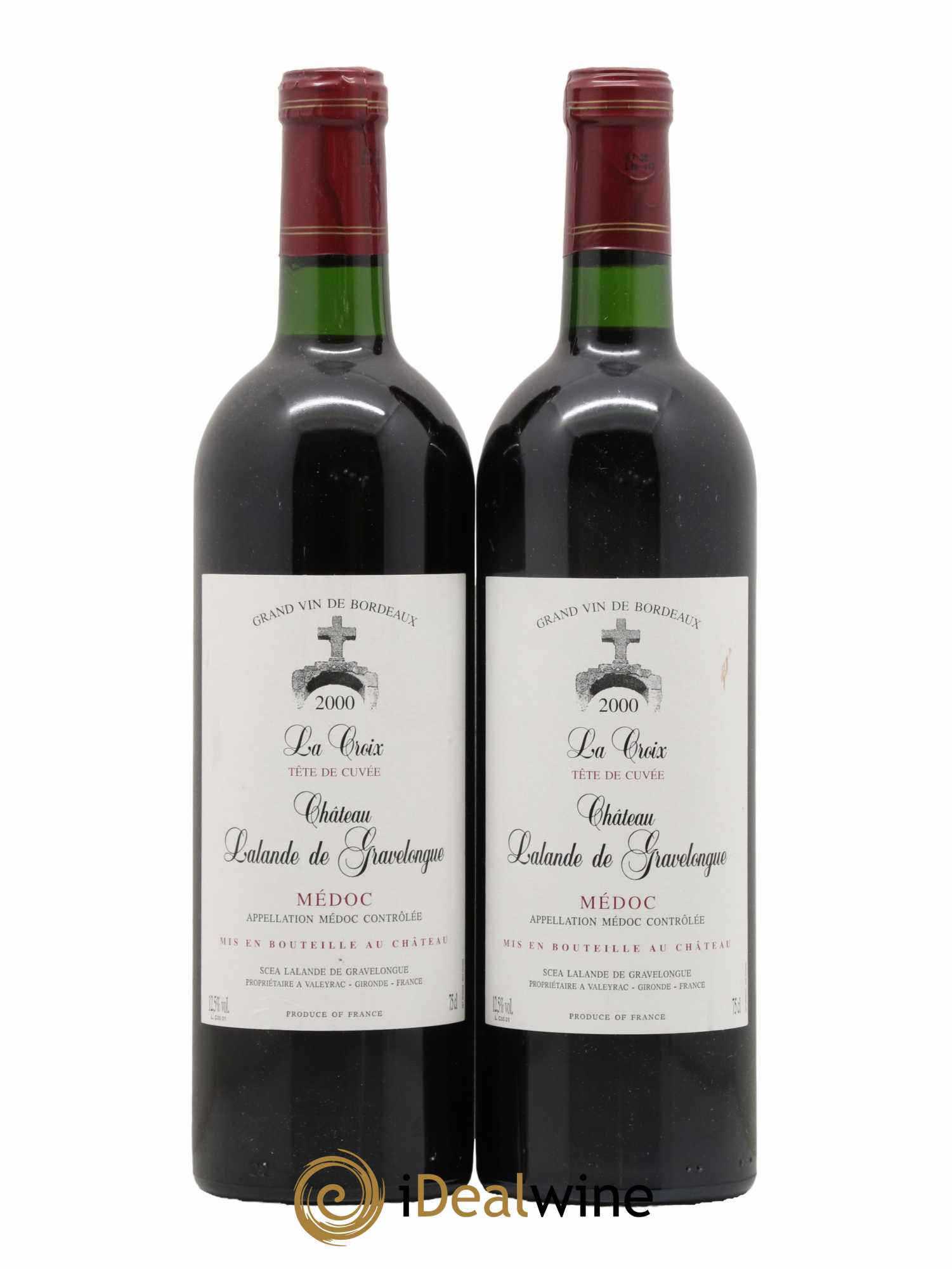 Médoc Tête De Cuvée La Croix Château Lalande De Gravelongue 2000 - Lot de 2 bouteilles - 0