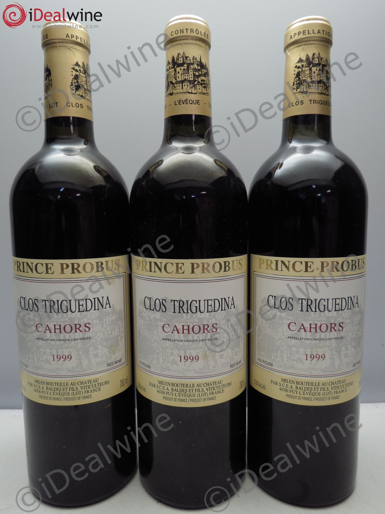 Cahors Clos Triguedina Probus Jean-Luc Baldès 1999 - Lot de 3 bouteilles - 0