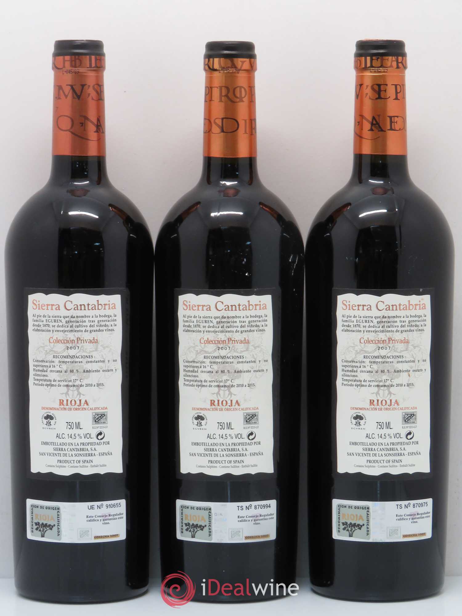 Rioja DOCA Sierra Cantabria Colleccion privada 2007 - Posten von 3 Flaschen - 1