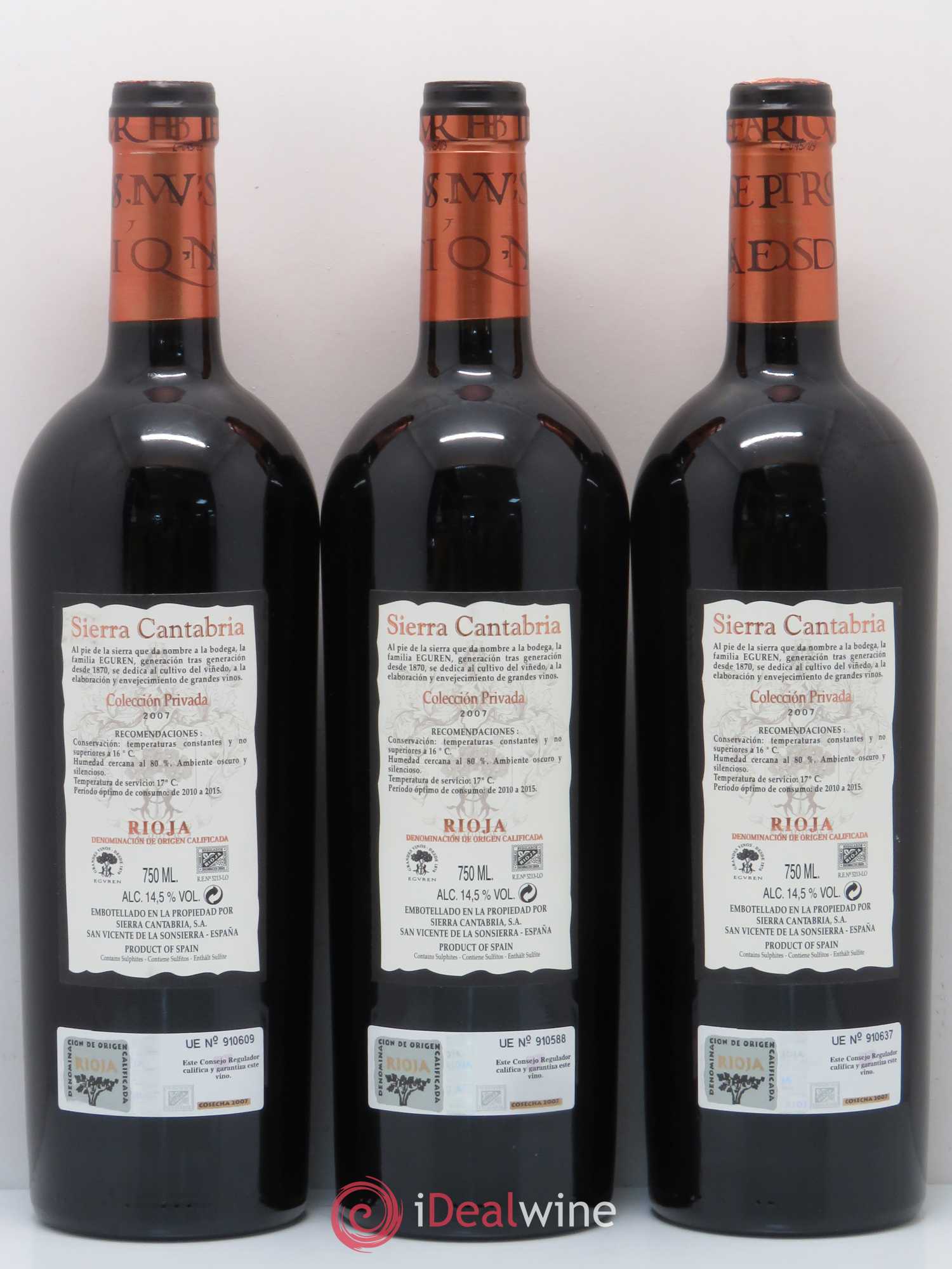 Rioja DOCA Sierra Cantabria Colleccion privada 2007 - Lotto di 3 bottiglie - 1
