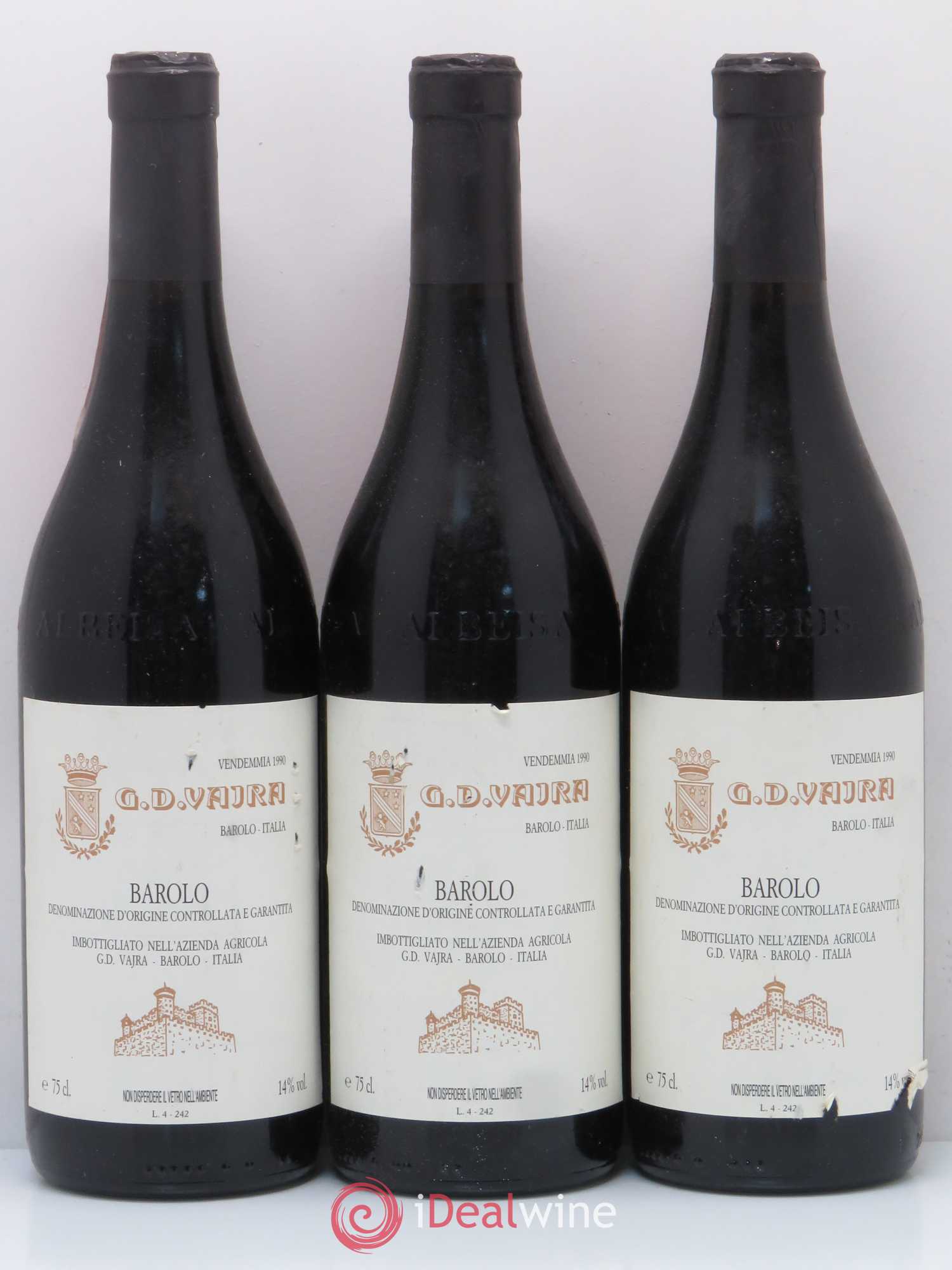 Barolo Bricco Delle Viole Vajra 1990 - Posten von 3 Flaschen - 0