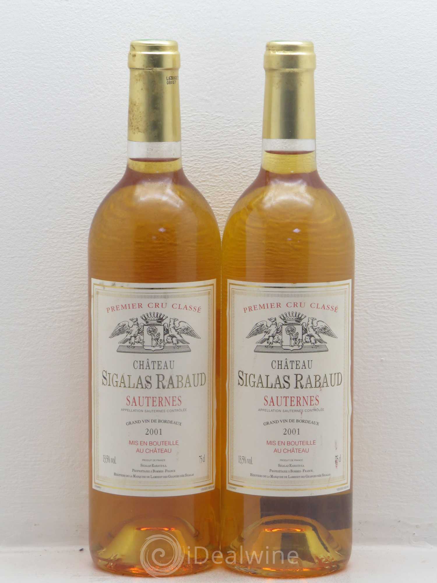 Château Sigalas Rabaud 1er Grand Cru Classé 2001 - Lotto di 2 bottiglie - 0