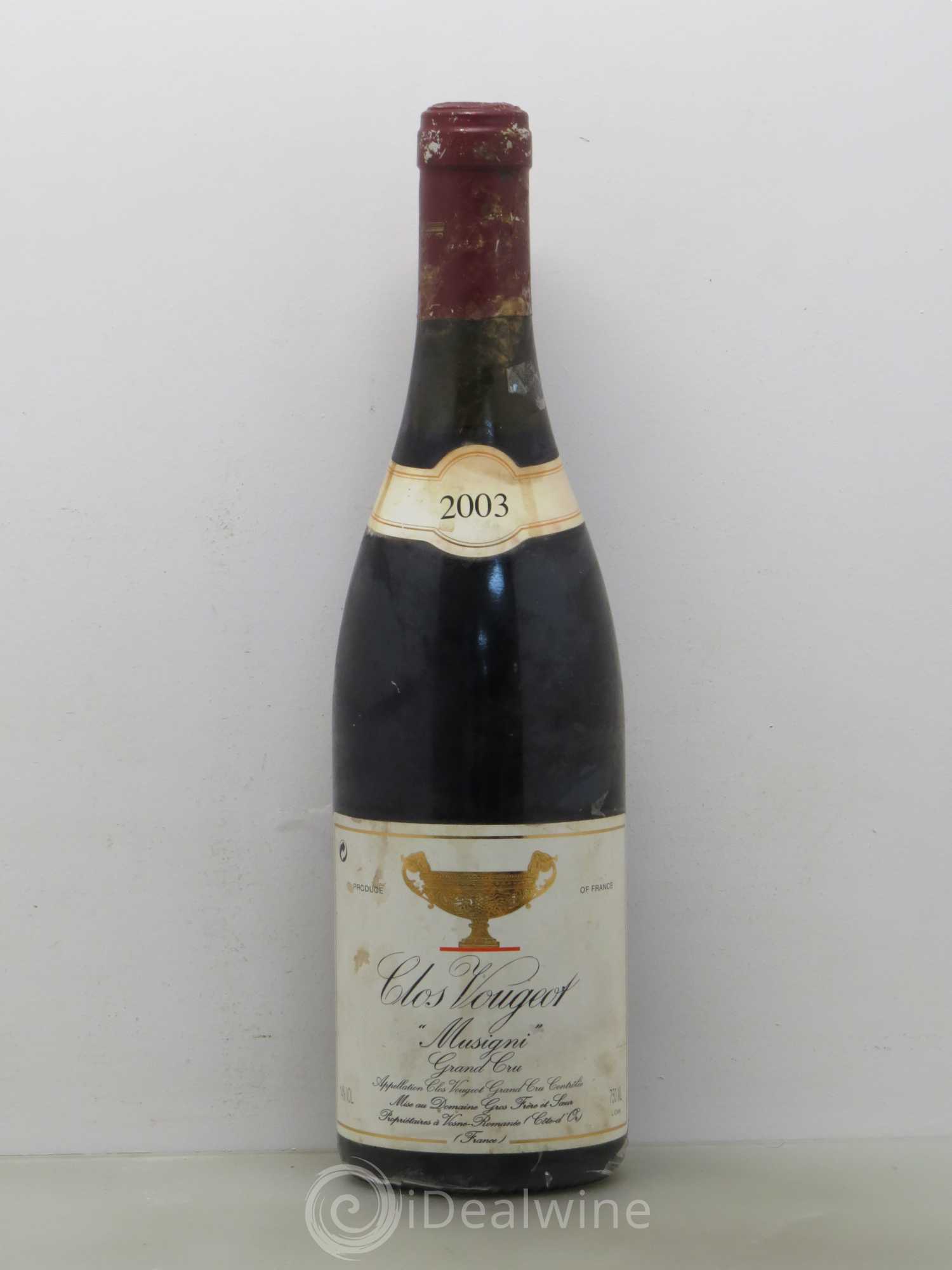 Clos de Vougeot Grand Cru Musigni Gros Frère & Soeur 2003 - Lot de 1 bouteille - 0