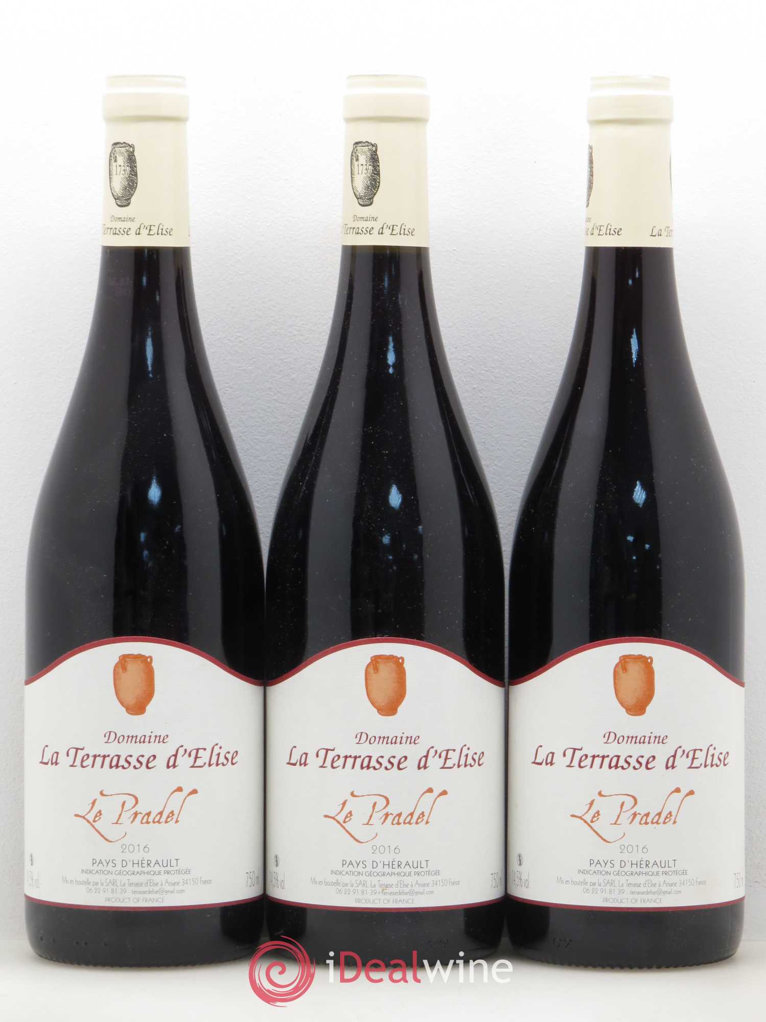Pays d'Hérault Le Pradel Terrasse d'Elise (Domaine de la) (sans prix de réserve) 2016 - Lot de 3 bouteilles - 0
