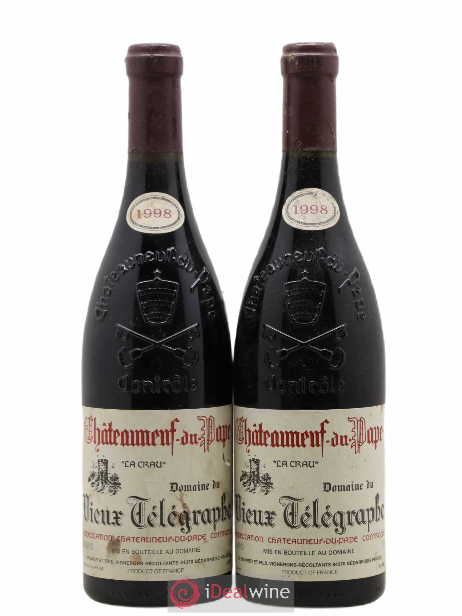 Châteauneuf-du-Pape Vieux Télégraphe (Domaine du) Vignobles Brunier 1998 - Lot de 2 bouteilles - 0