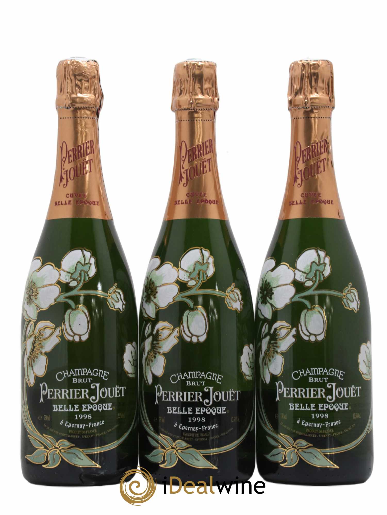 Cuvée Belle Epoque Brut Perrier-Jouët  (sans prix de réserve) 1998 - Lot de 3 bouteilles - 1