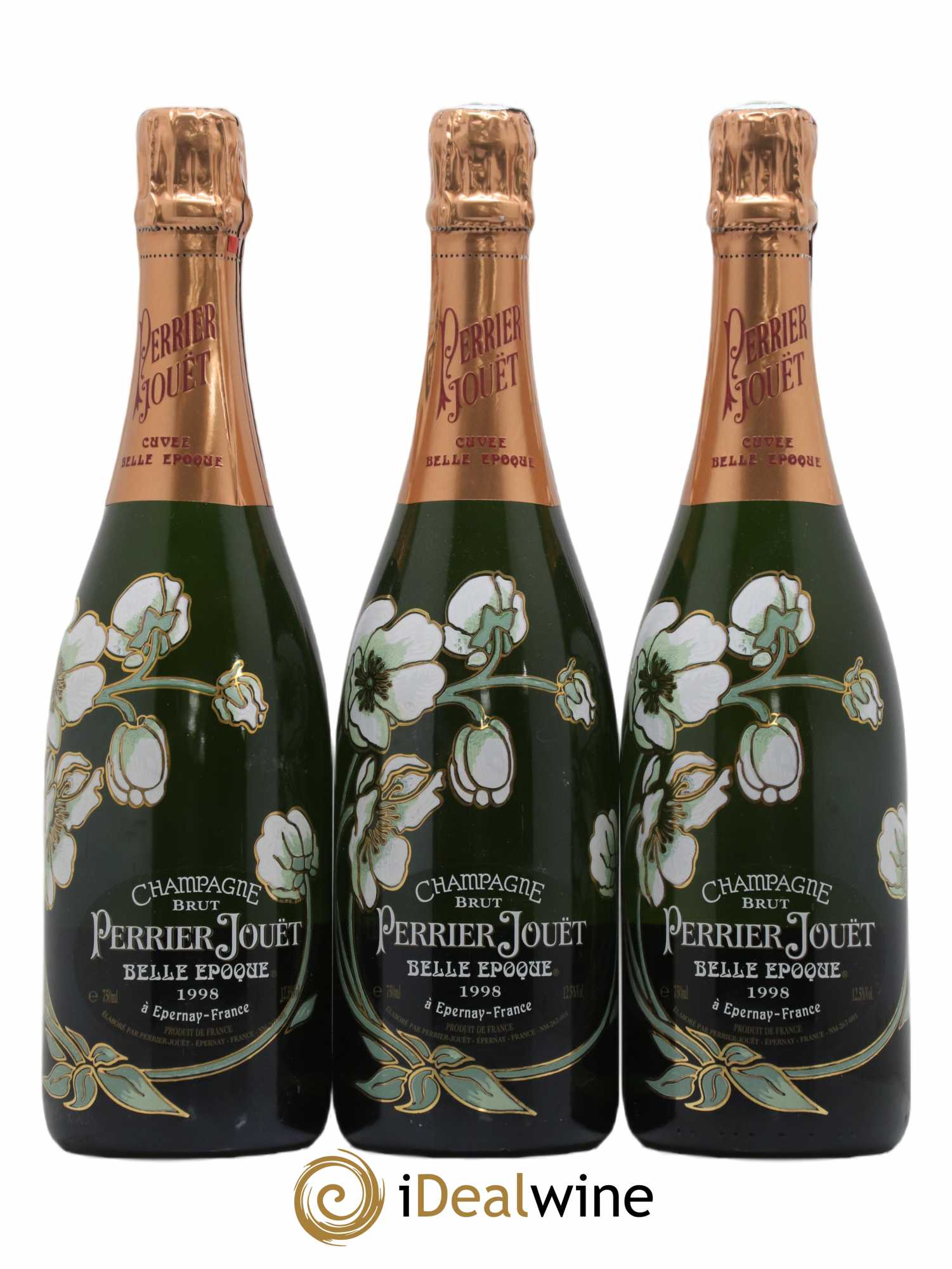 Cuvée Belle Epoque Brut Perrier-Jouët  (sans prix de réserve) 1998 - Lot de 3 bouteilles - 1
