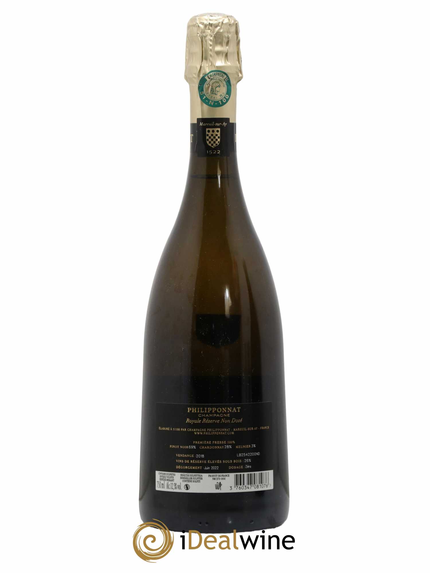 Royale Réserve Non Dosée Philipponnat 2018 - Lot de 1 bouteille - 1