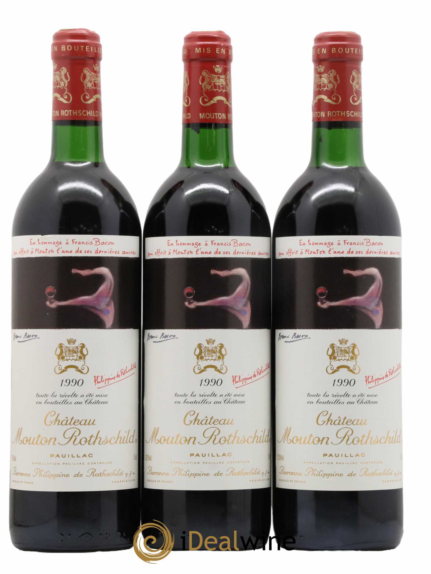 Château Mouton Rothschild 1er Grand Cru Classé 1990 - Lot de 3 bouteilles - 0