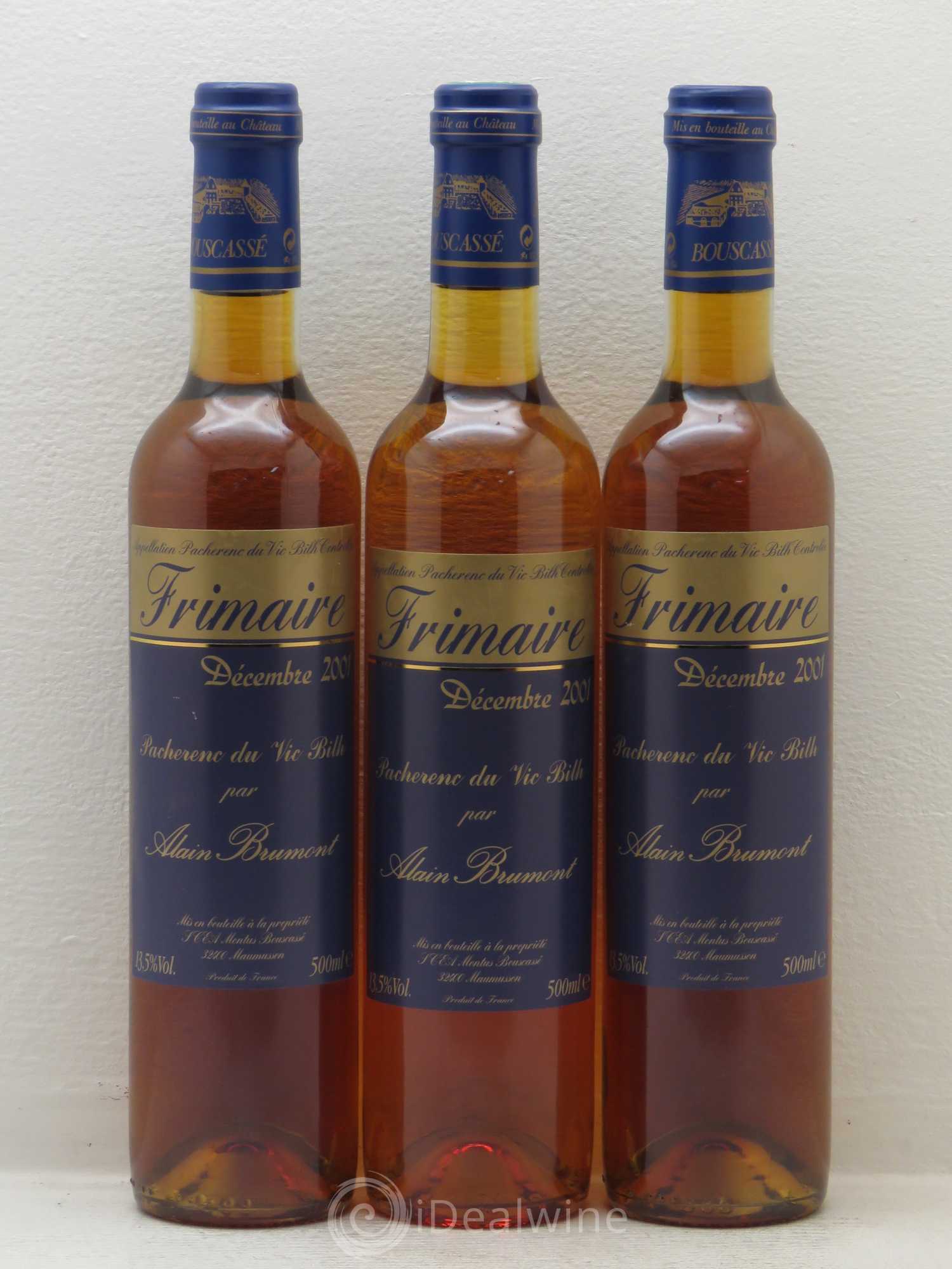 Pacherenc du Vic-Bilh Château Bouscassé Frimaire Alain Brumont 2001 - Lotto di 3 bottiglie - 0
