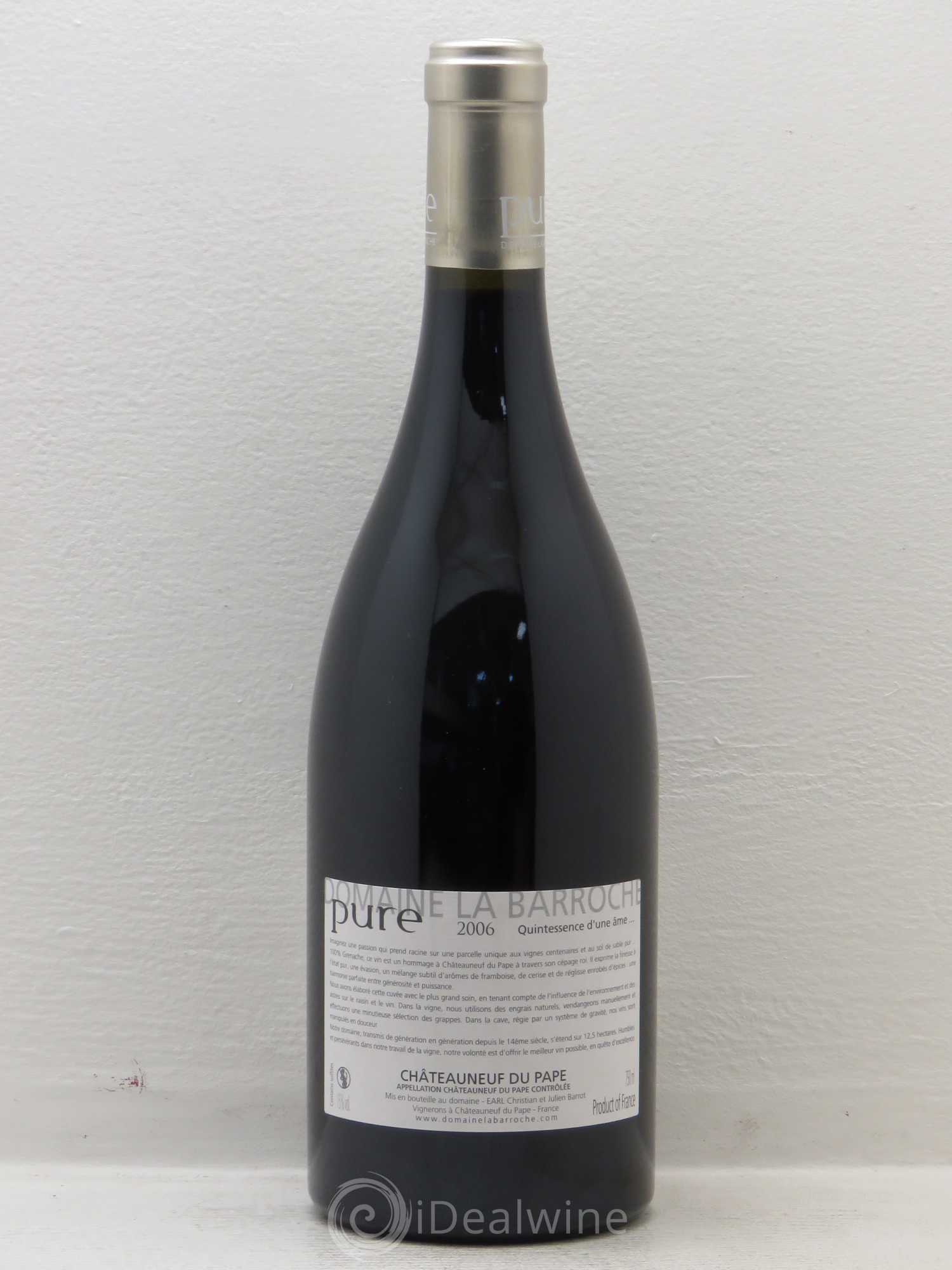 Châteauneuf-du-Pape Cuvée Pure Domaine La Barroche 2006 - Lot de 1 bouteille - 1