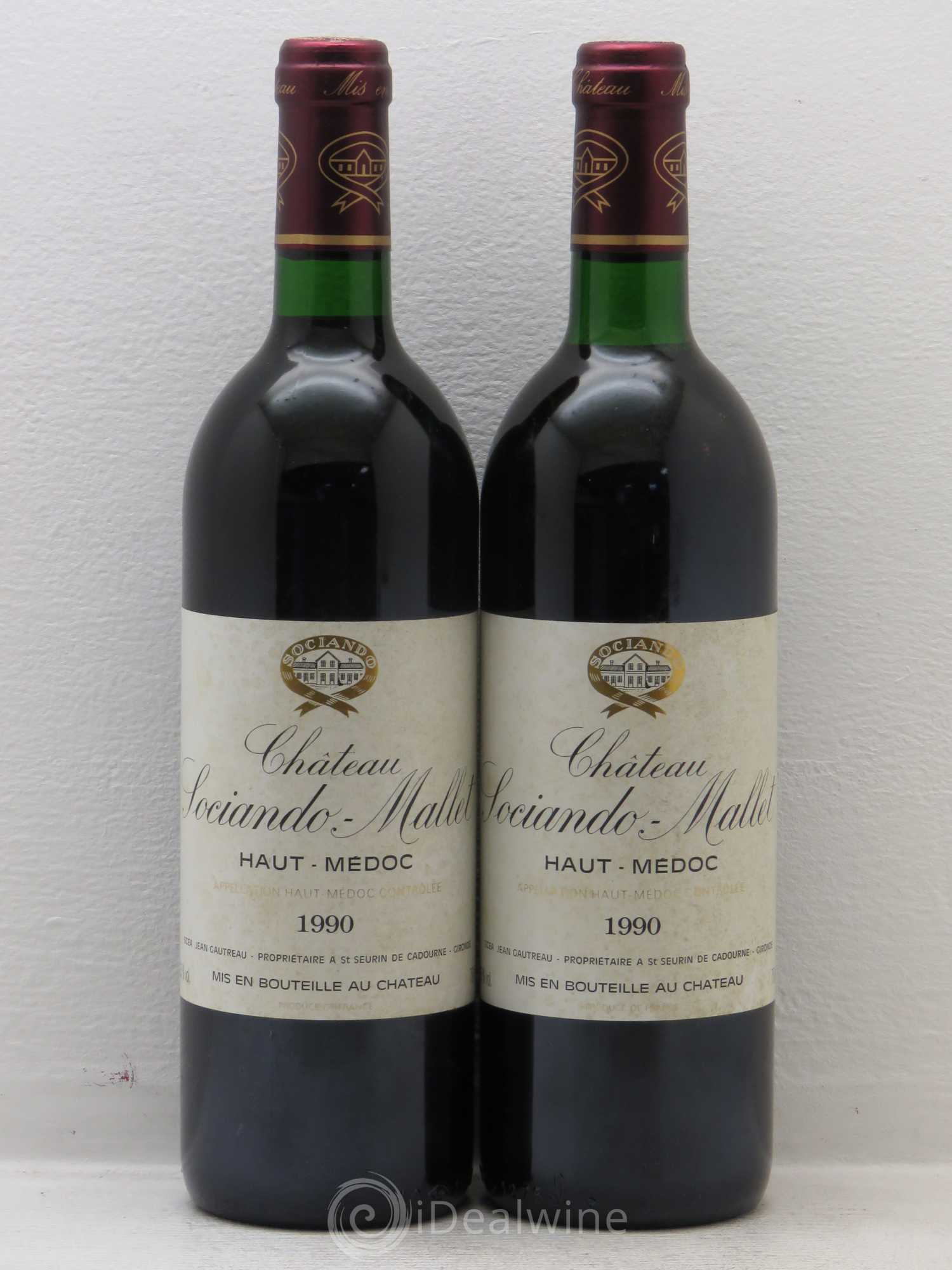 Château Sociando Mallet 1990 - Lot de 2 bouteilles - 0