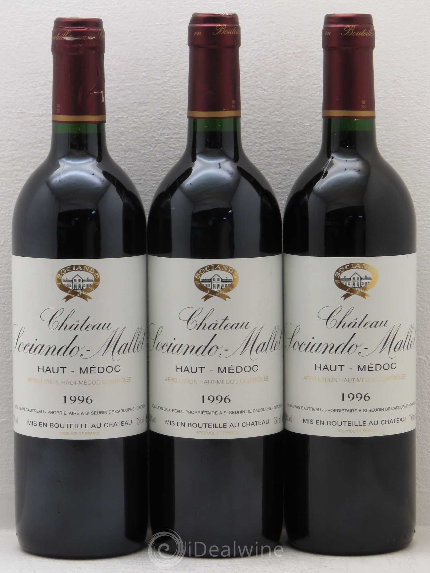 Château Sociando Mallet 1996 - Lot de 3 bouteilles - 0