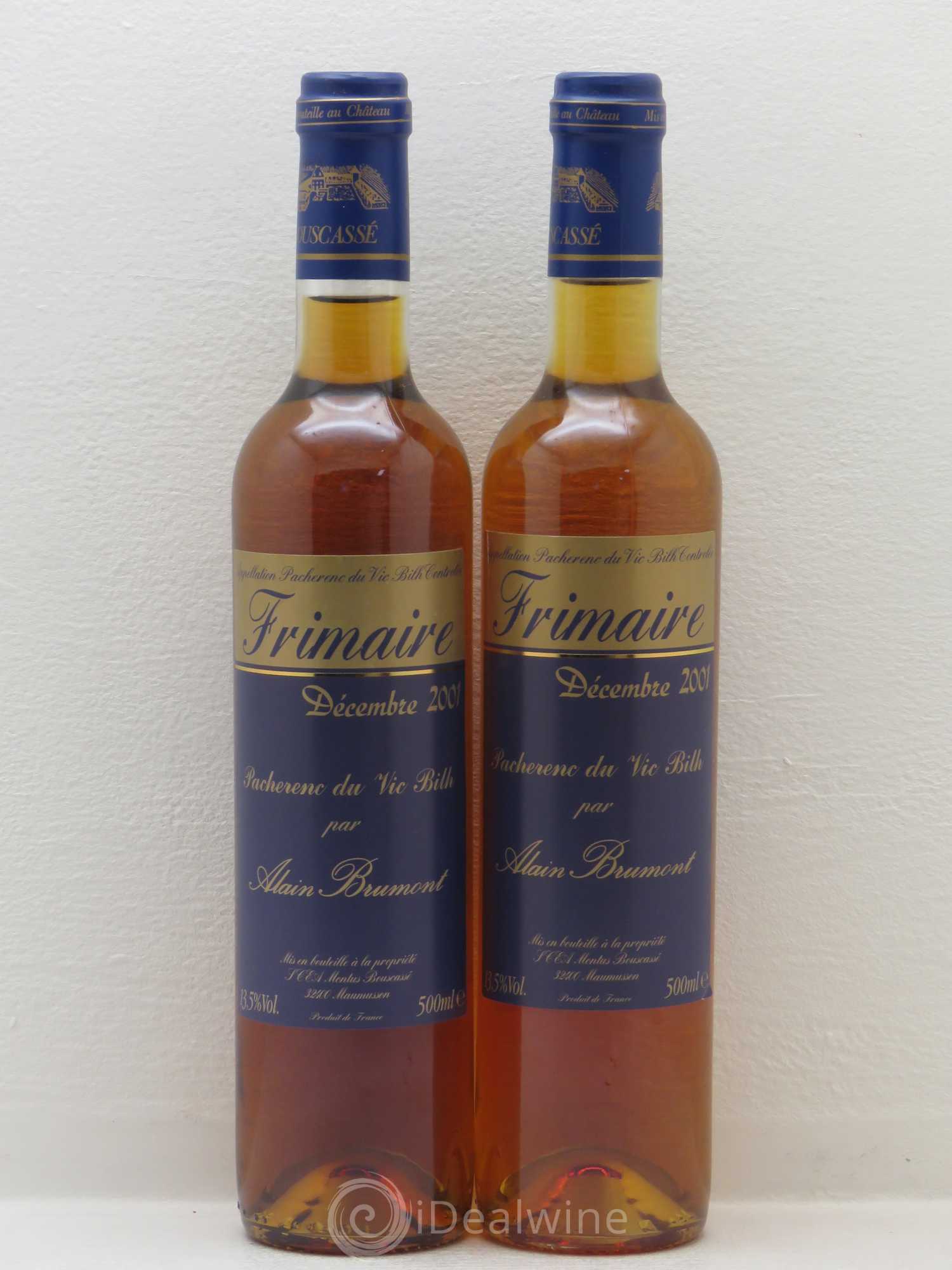 Pacherenc du Vic-Bilh Château Bouscassé Frimaire Alain Brumont 2001 - Lotto di 2 bottiglie - 0