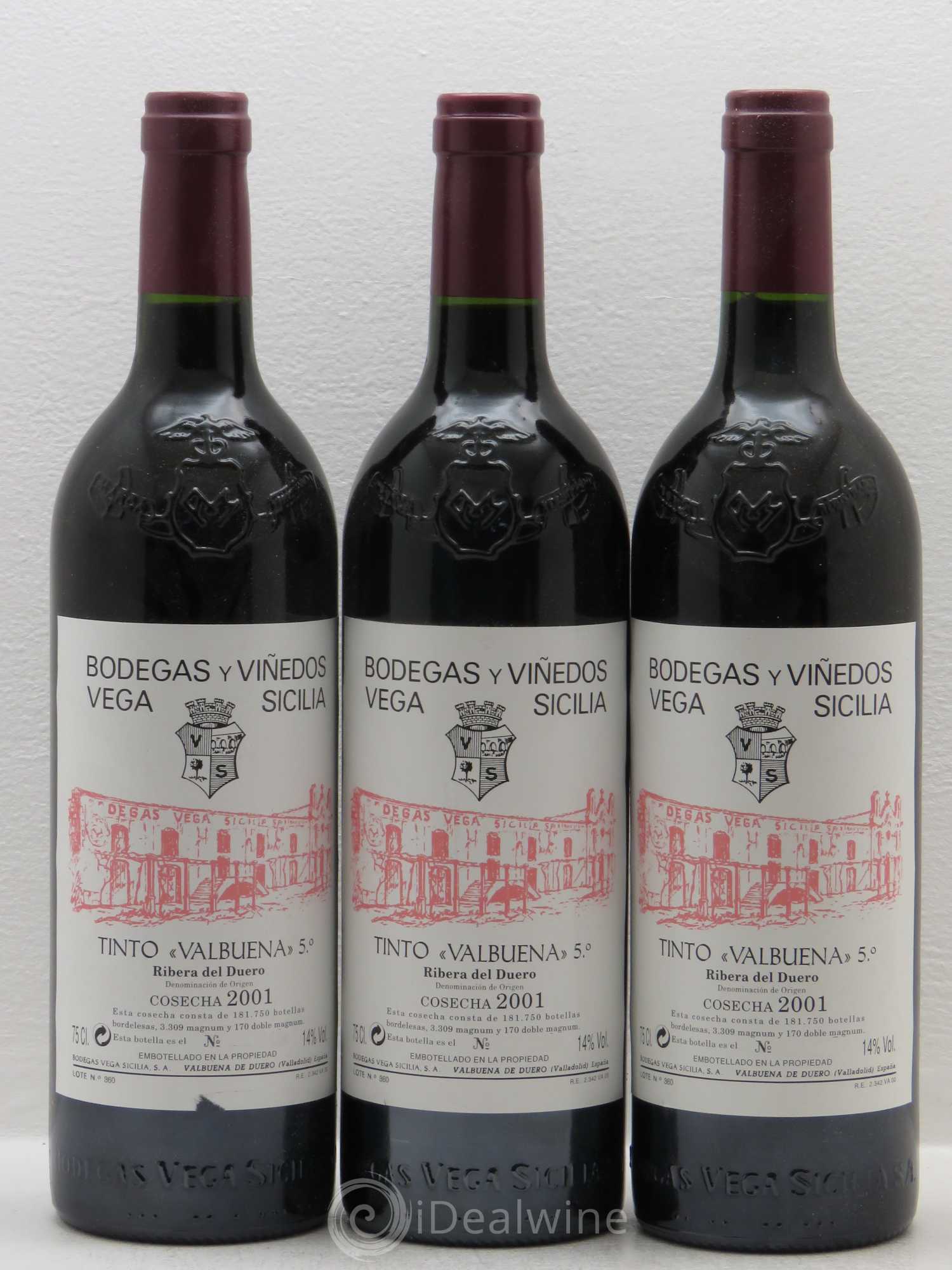 Ribera Del Duero DO Vega Sicilia Valbuena 5 ano Famille Alvarez 2001 - Lot de 3 bouteilles - 0