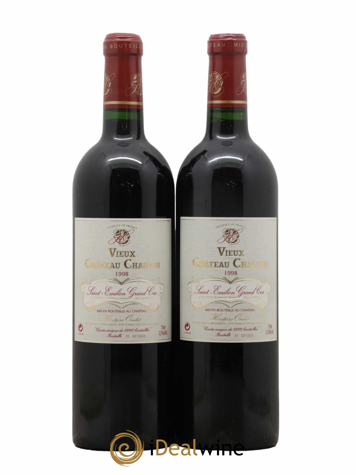 Saint-Émilion Grand Cru Vieux Château Chauvin 1998 - Lot de 2 bouteilles - 0