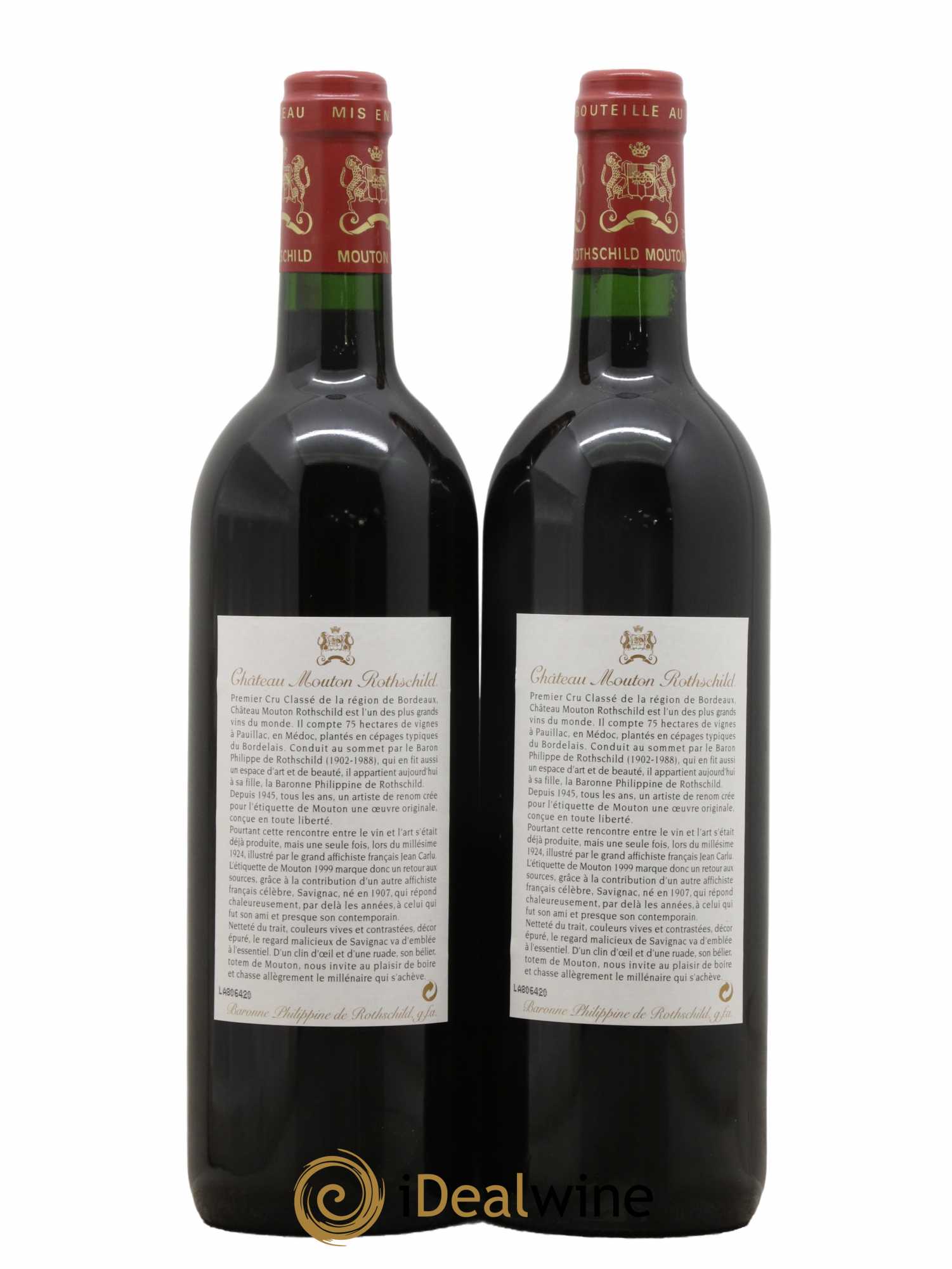 Château Mouton Rothschild 1er Grand Cru Classé 1999 - Lot de 2 bouteilles - 1