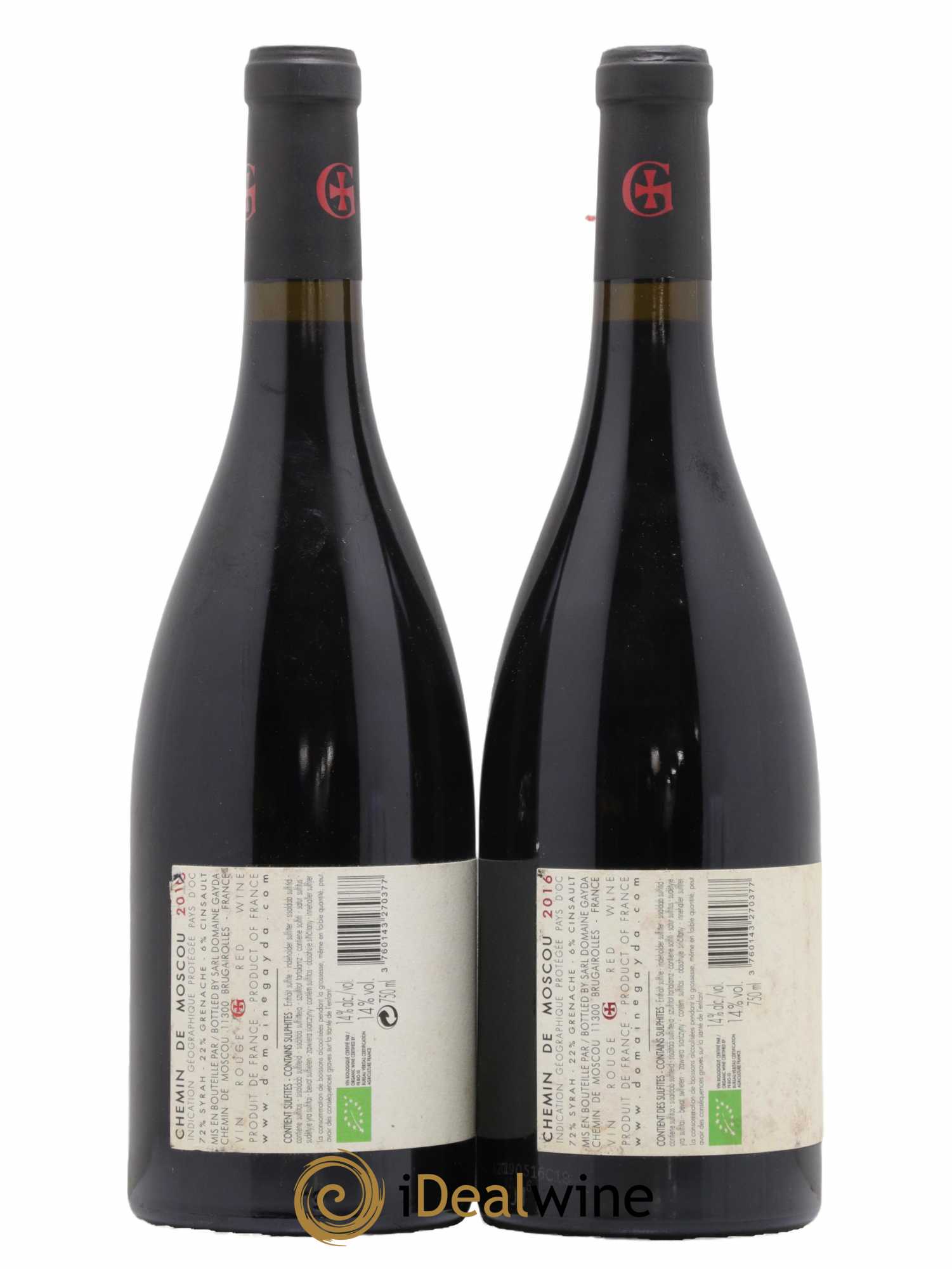 IGP Pays d'Oc (Vin de Pays d'Oc) Chemin de Moscou Domaine Gayda 2016 - Lot of 2 bottles - 1