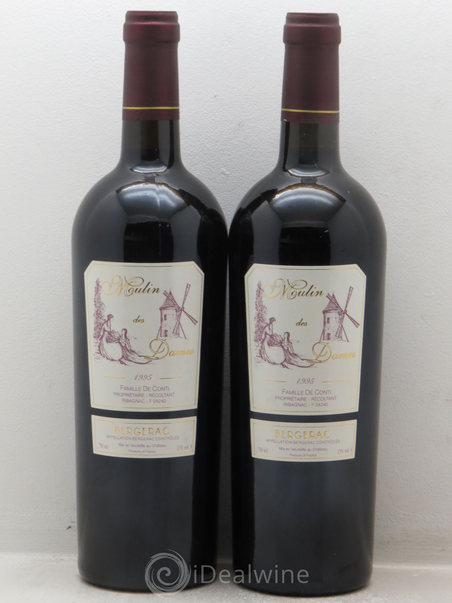 Bergerac Tour des Gendres Moulin des Dames Famille de Conti 1995 - Posten von 2 Flaschen - 0