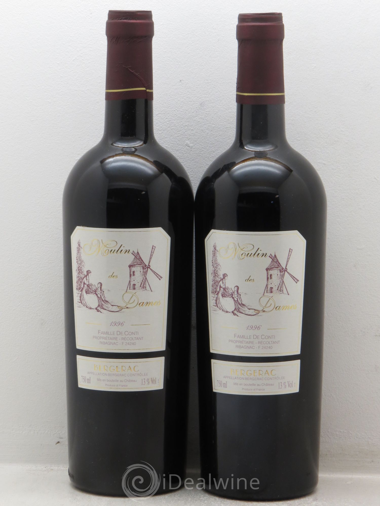 Bergerac Tour des Gendres Moulin des Dames Famille de Conti 1996 - Posten von 2 Flaschen - 0