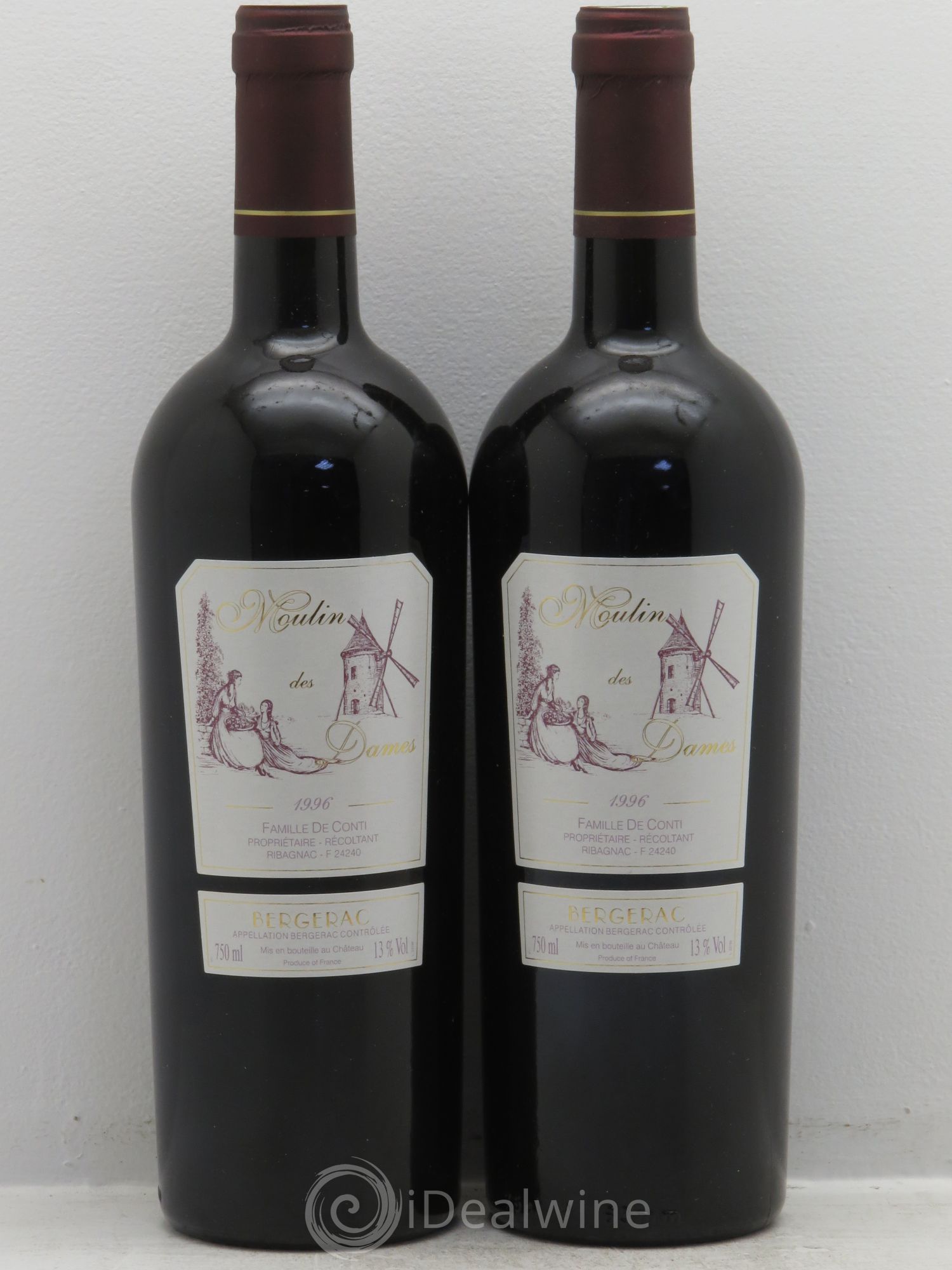 Bergerac Château Tour des Gendres Moulin des Dames Famille de Conti 1996 - Lot de 2 bouteilles - 0