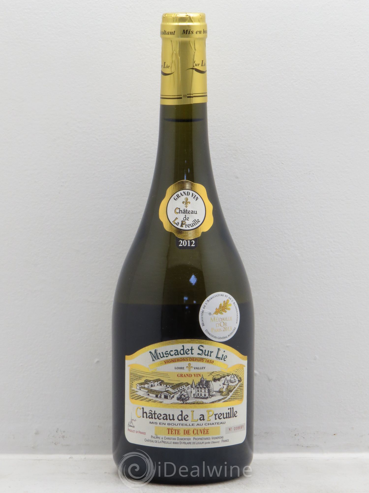 Muscadet-Sèvre-et-Maine Château de Preuille .tête de cuvée 2012 - Posten von 1 Flasche - 0