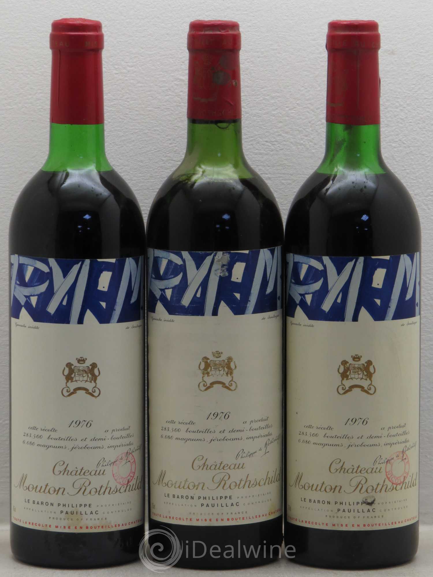 Château Mouton Rothschild 1er Grand Cru Classé Tampons Nicolas 1976 - Lot de 3 bouteilles - 0