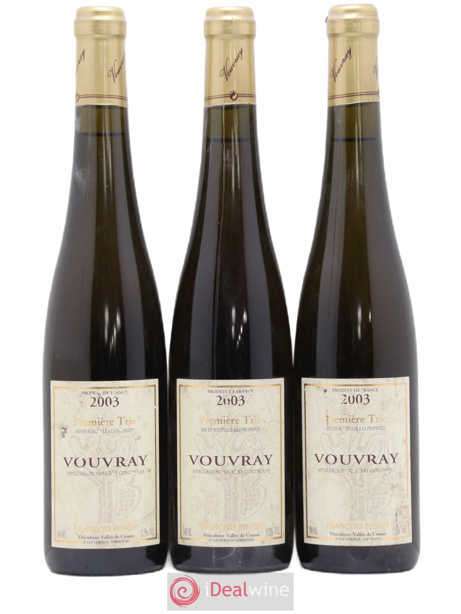 Vouvray Première Trie Francois Pinon 2003 - Lotto di 3 bottiglie - 0