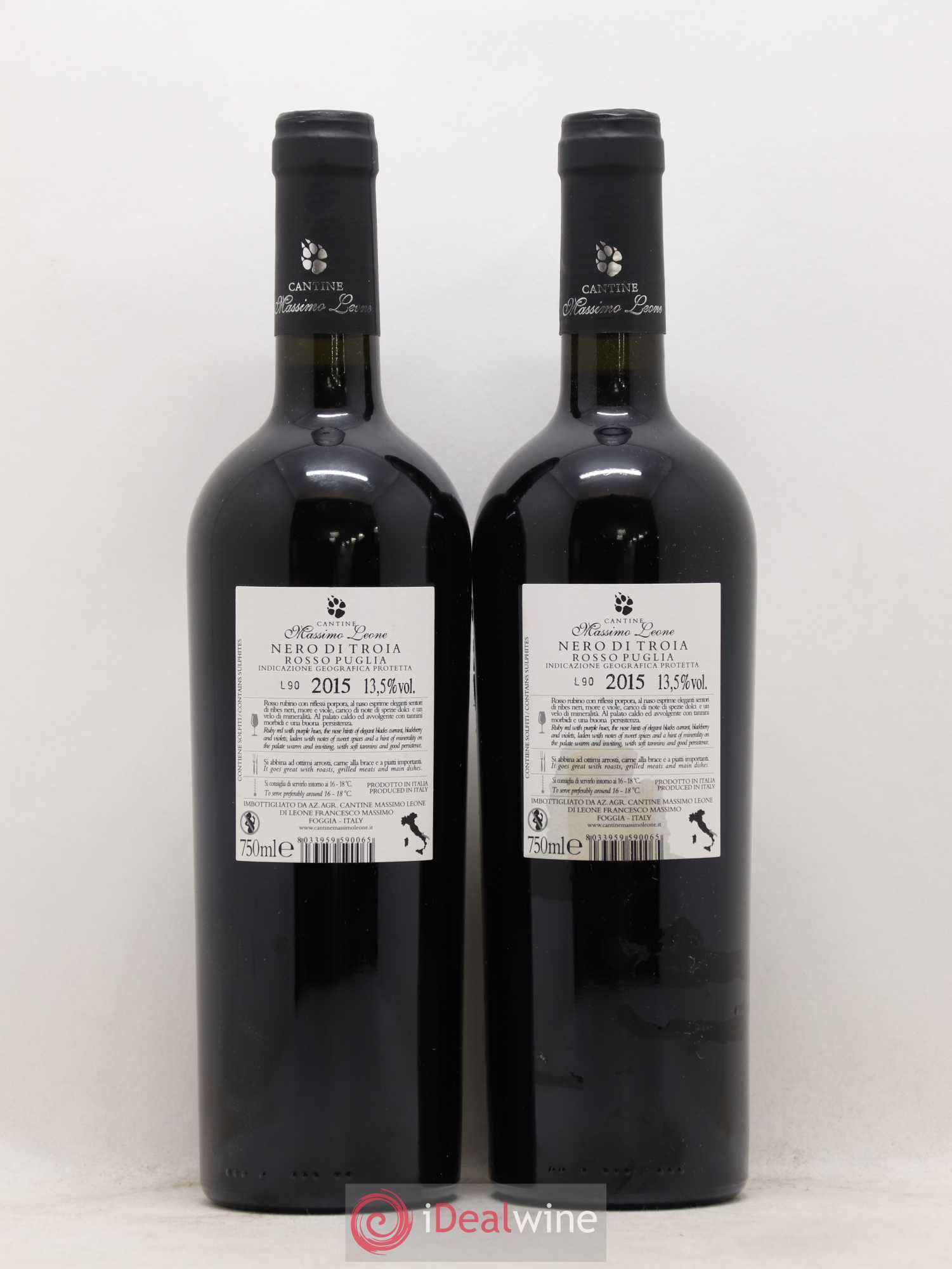 Italie Rosso Puglia Nero di Troia Massimo Leone (sans prix de réserve) 2015 - Posten von 2 Flaschen - 1