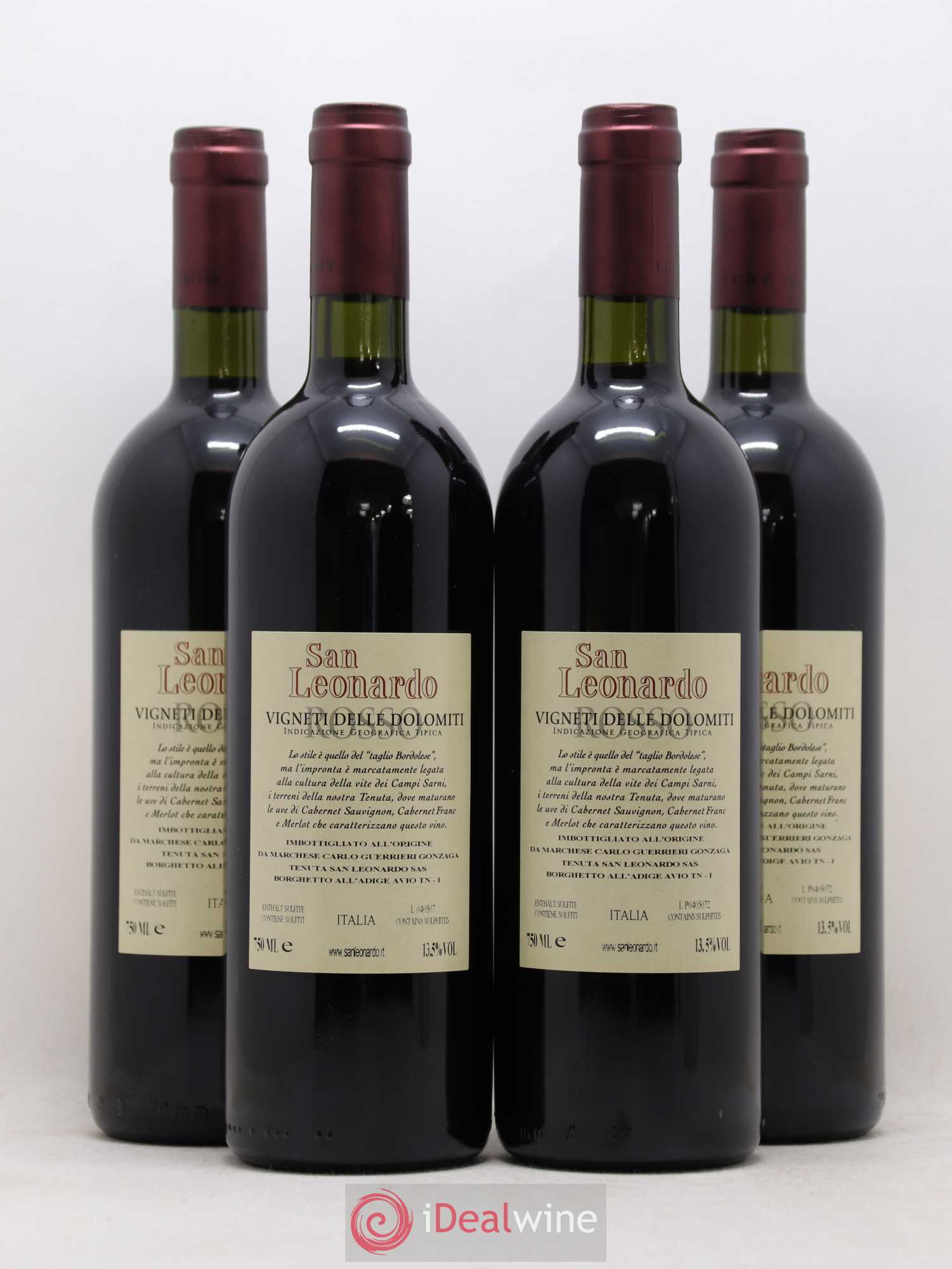 Italie Vignetti delle Dolomiti-Marchese Carlo Guerrieri Gonzaca San Leonardo 2004 - Lot of 4 bottles - 1
