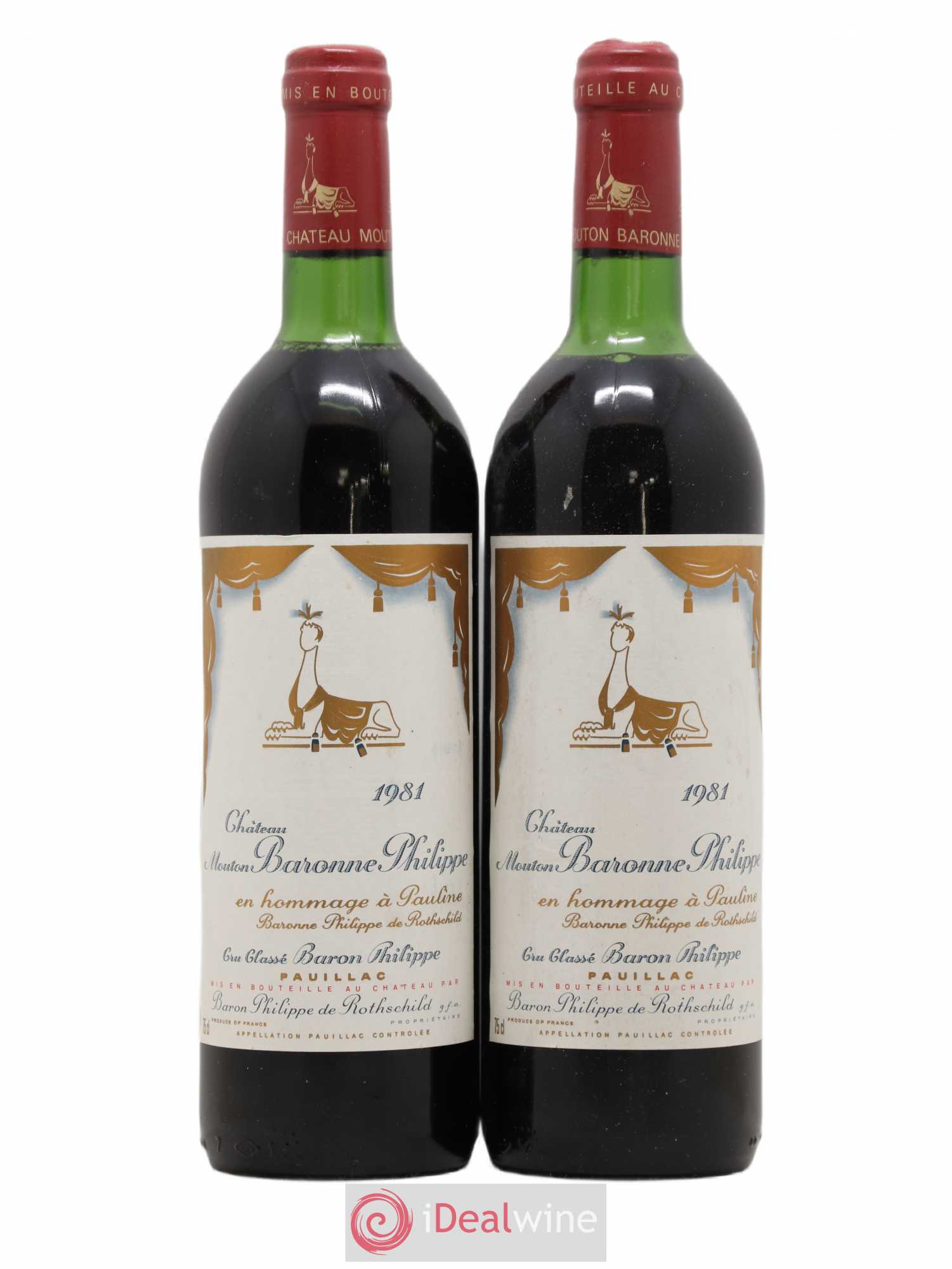 Château d' Armailhac - Mouton Baron(ne) Philippe 5ème Grand Cru Classé 1981 - Lot de 2 bouteilles - 0