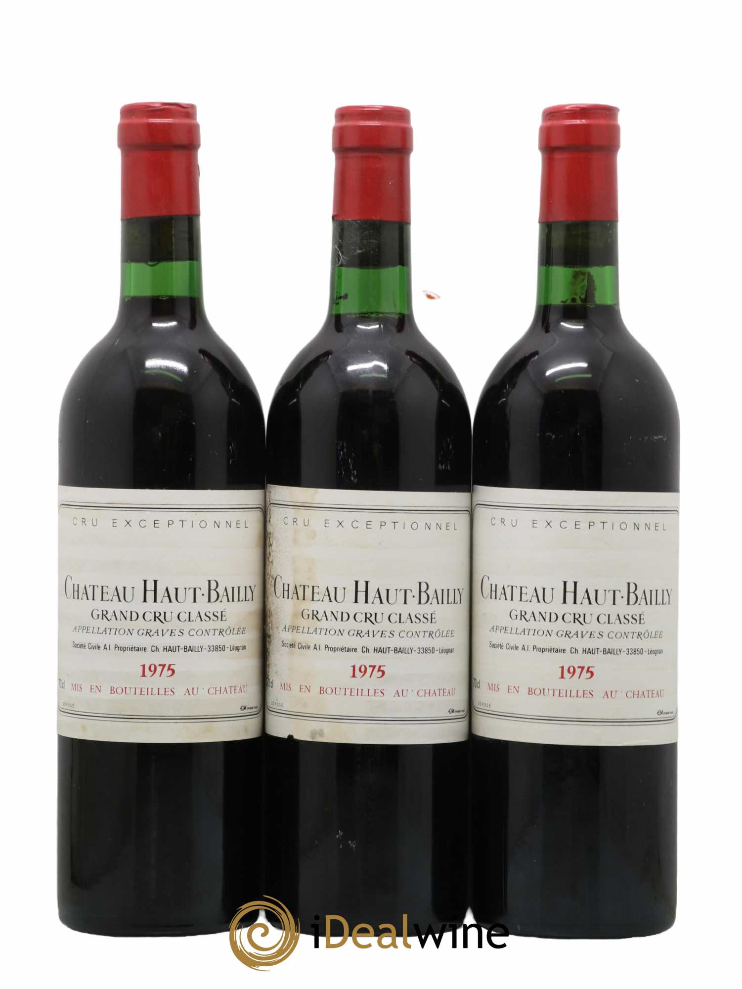 Château Haut-Bailly Cru Classé de Graves 1975 - Lot de 3 bouteilles - 0
