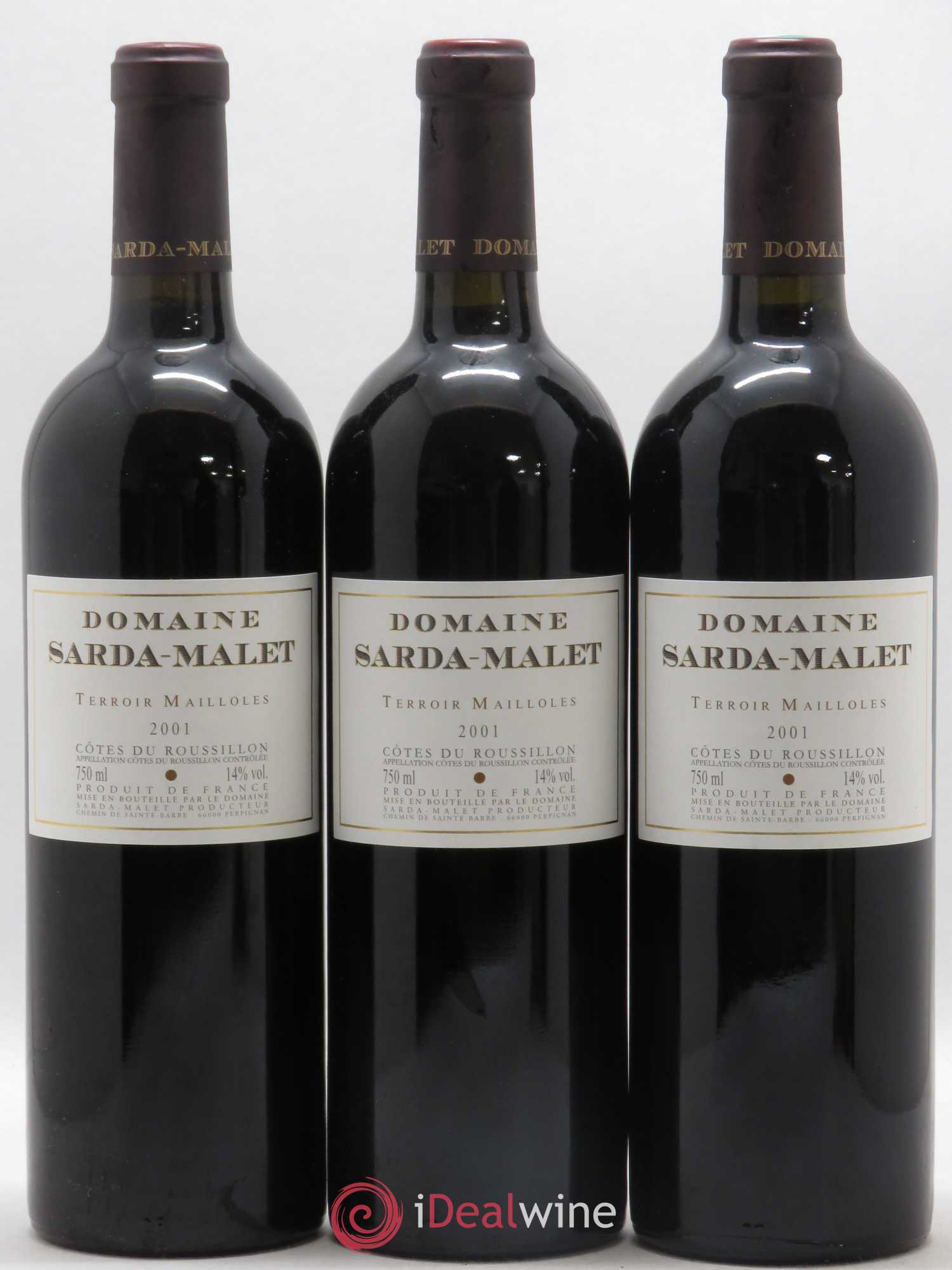 Côtes du Roussillon Domaine Sarda-Malet Terroir de Mailloles Jérôme Malet 2001 - Lot de 3 bouteilles - 0