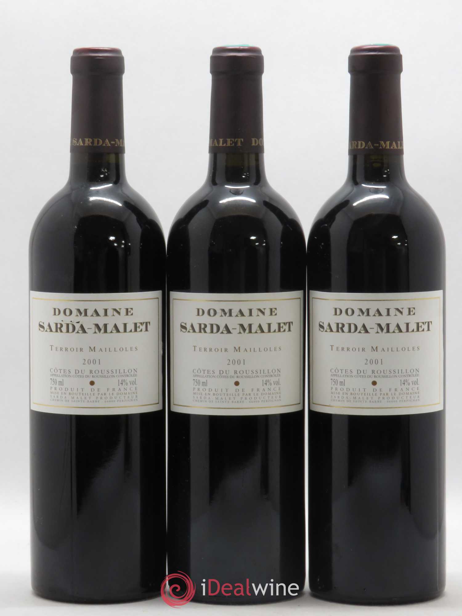 Côtes du Roussillon Domaine Sarda-Malet Terroir de Mailloles Jérôme Malet 2001 - Lot de 3 bouteilles - 0