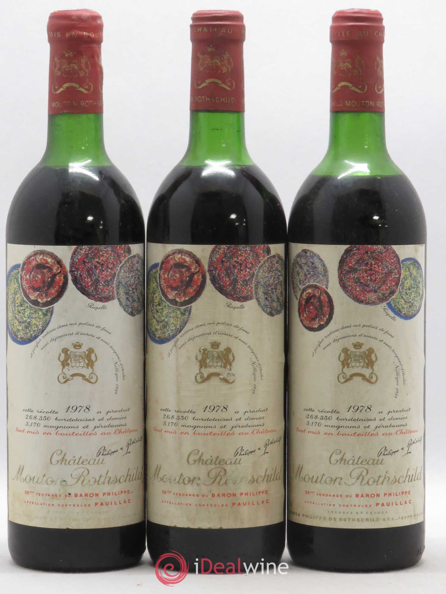 Château Mouton Rothschild 1er Grand Cru Classé 1978 - Lot de 3 bouteilles - 0