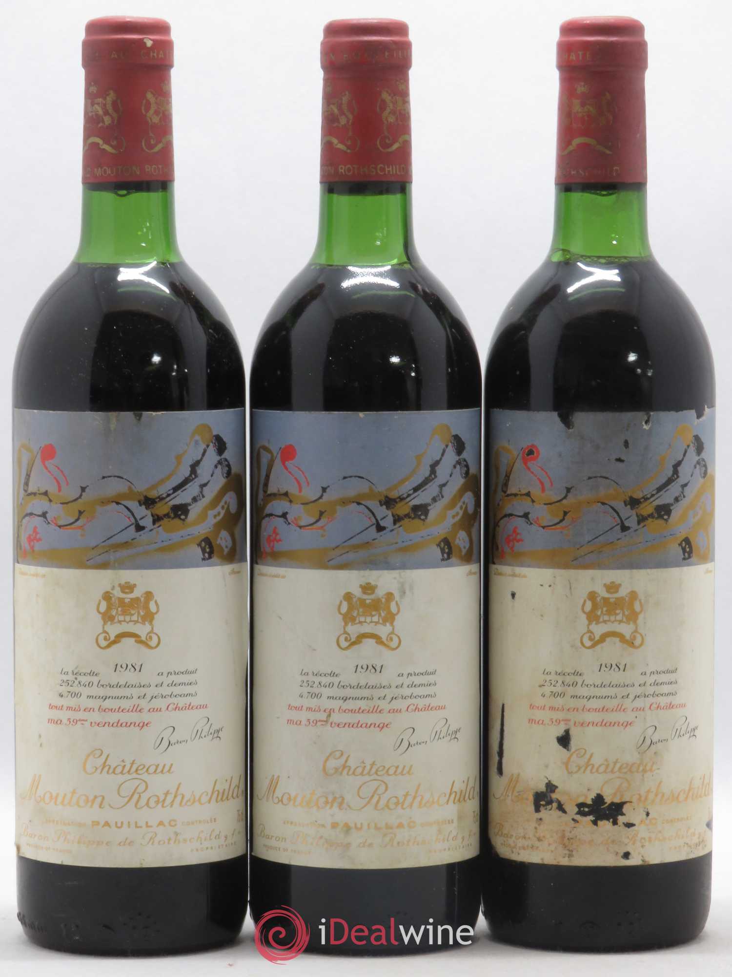 Château Mouton Rothschild 1er Grand Cru Classé 1981 - Lot de 3 bouteilles - 0