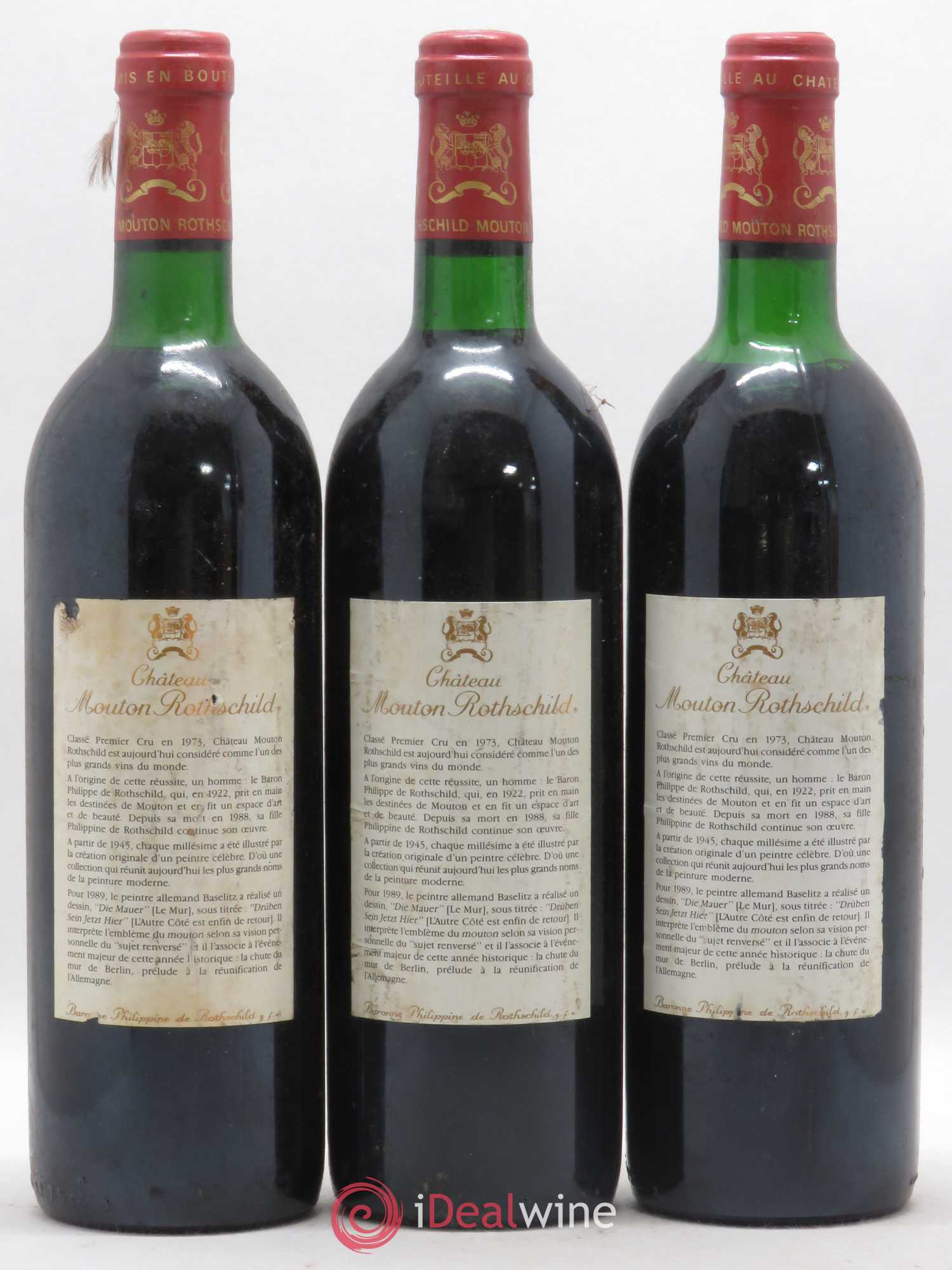 Château Mouton Rothschild 1er Grand Cru Classé 1989 - Lot de 3 bouteilles - 1