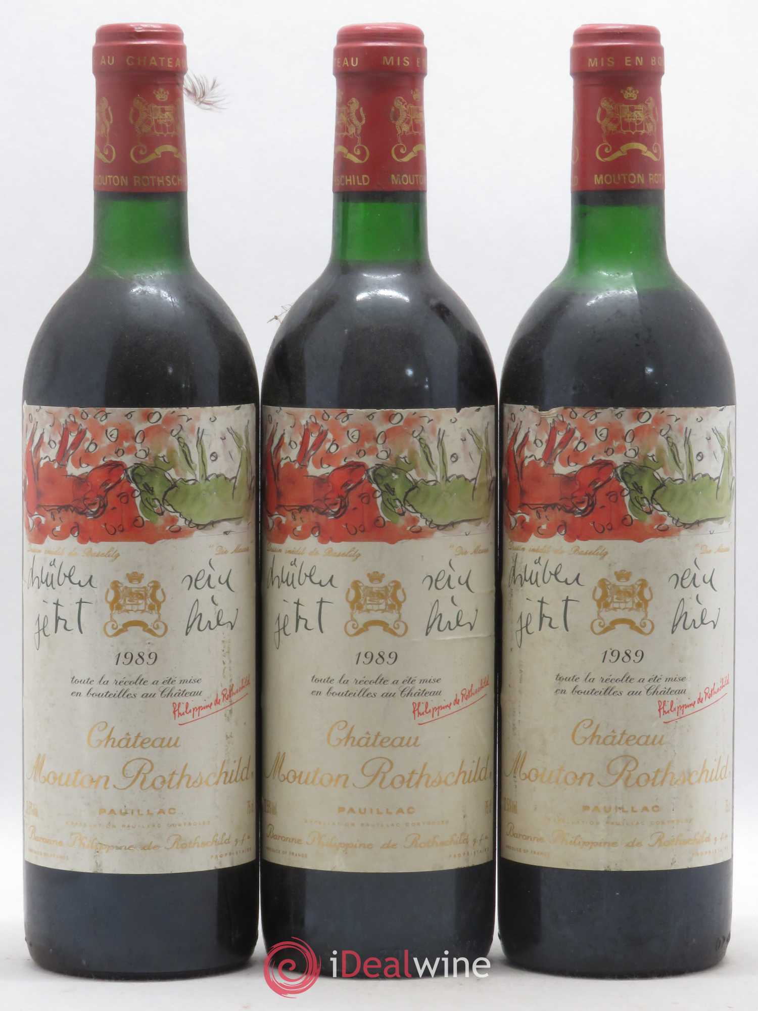 Château Mouton Rothschild 1er Grand Cru Classé 1989 - Lot de 3 bouteilles - 0