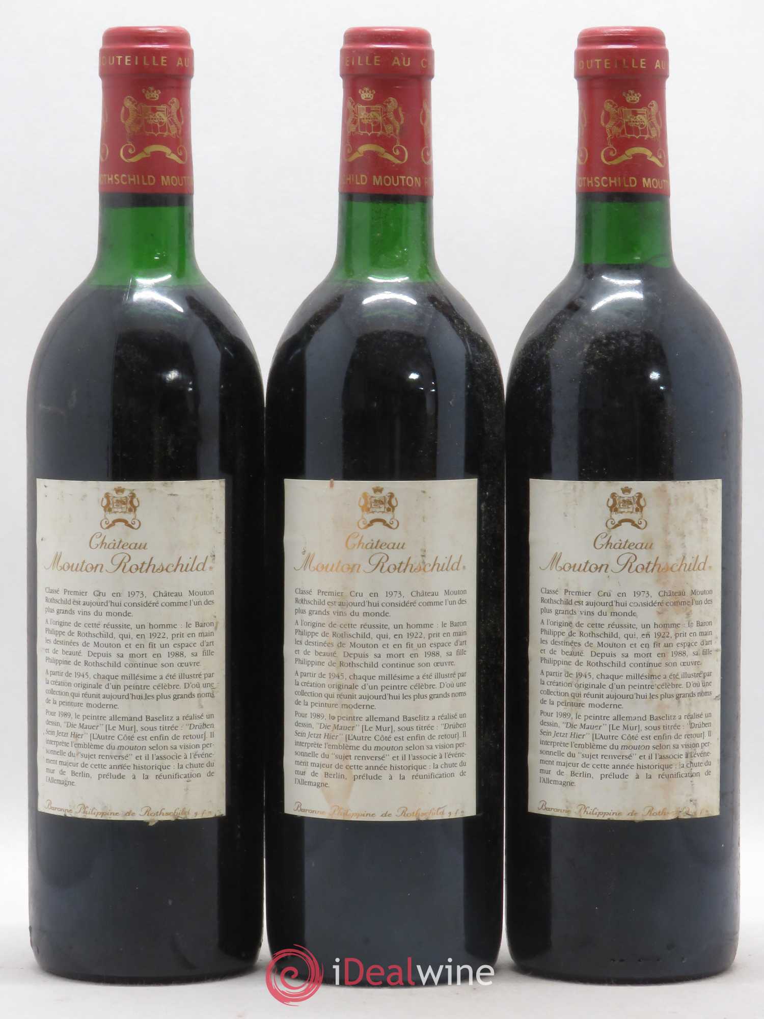 Château Mouton Rothschild 1er Grand Cru Classé 1989 - Lot de 3 bouteilles - 1