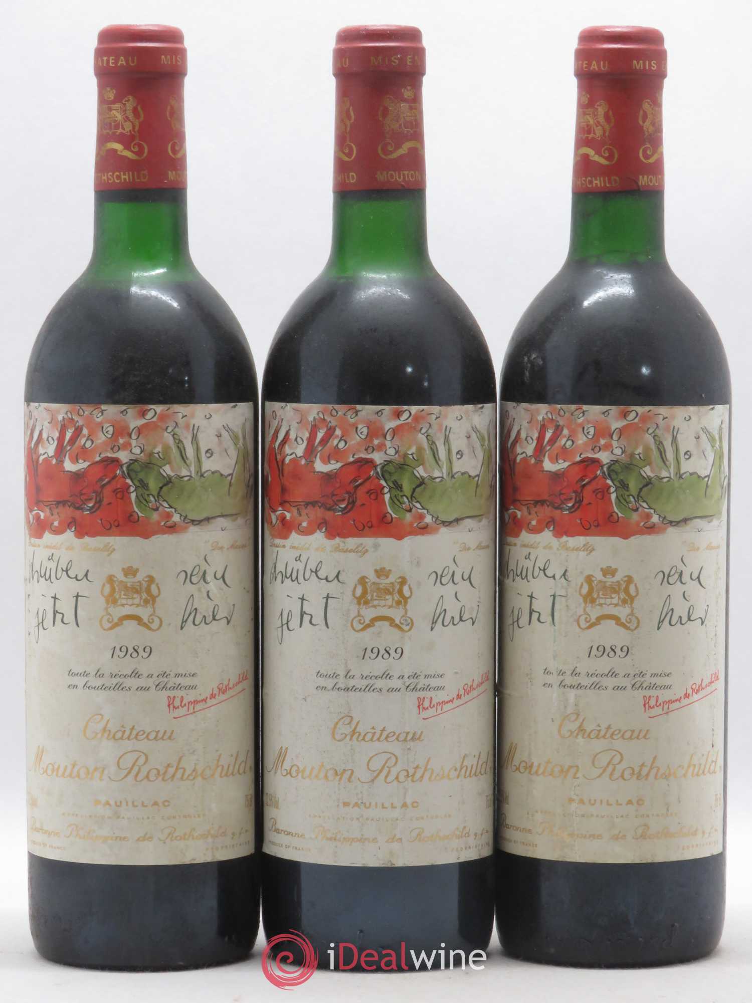 Château Mouton Rothschild 1er Grand Cru Classé 1989 - Lot de 3 bouteilles - 0