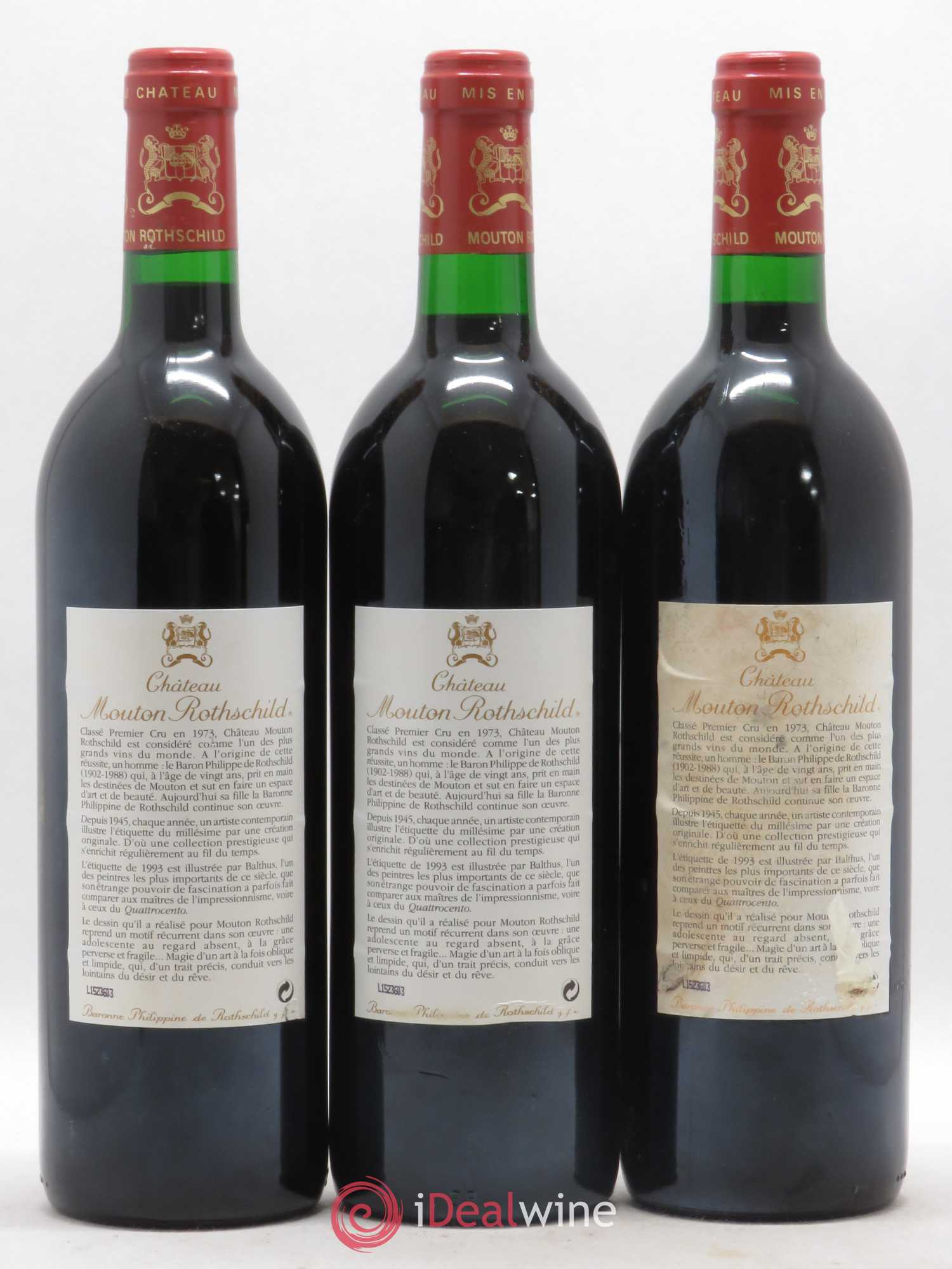 Château Mouton Rothschild 1er Grand Cru Classé 1993 - Lot de 3 bouteilles - 1
