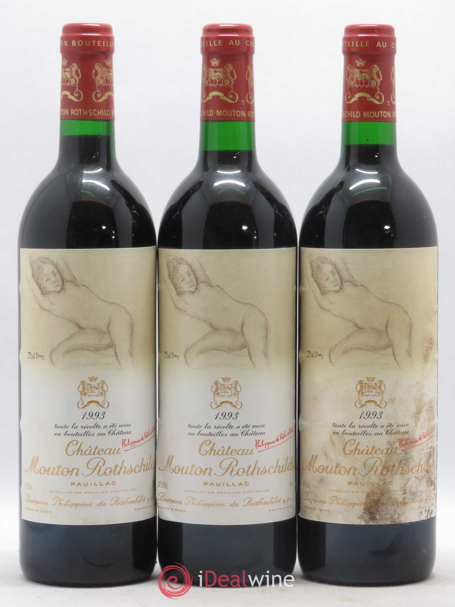 Château Mouton Rothschild 1er Grand Cru Classé 1993 - Lot de 3 bouteilles - 0