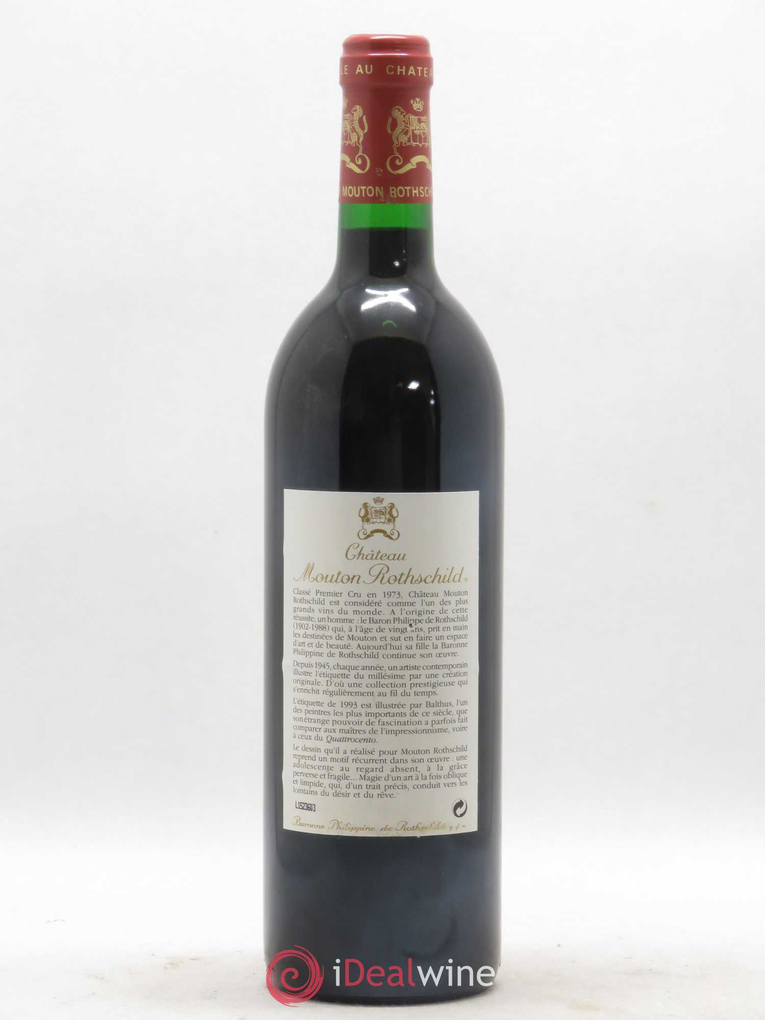 Château Mouton Rothschild 1er Grand Cru Classé 1993 - Lot de 1 bouteille - 1