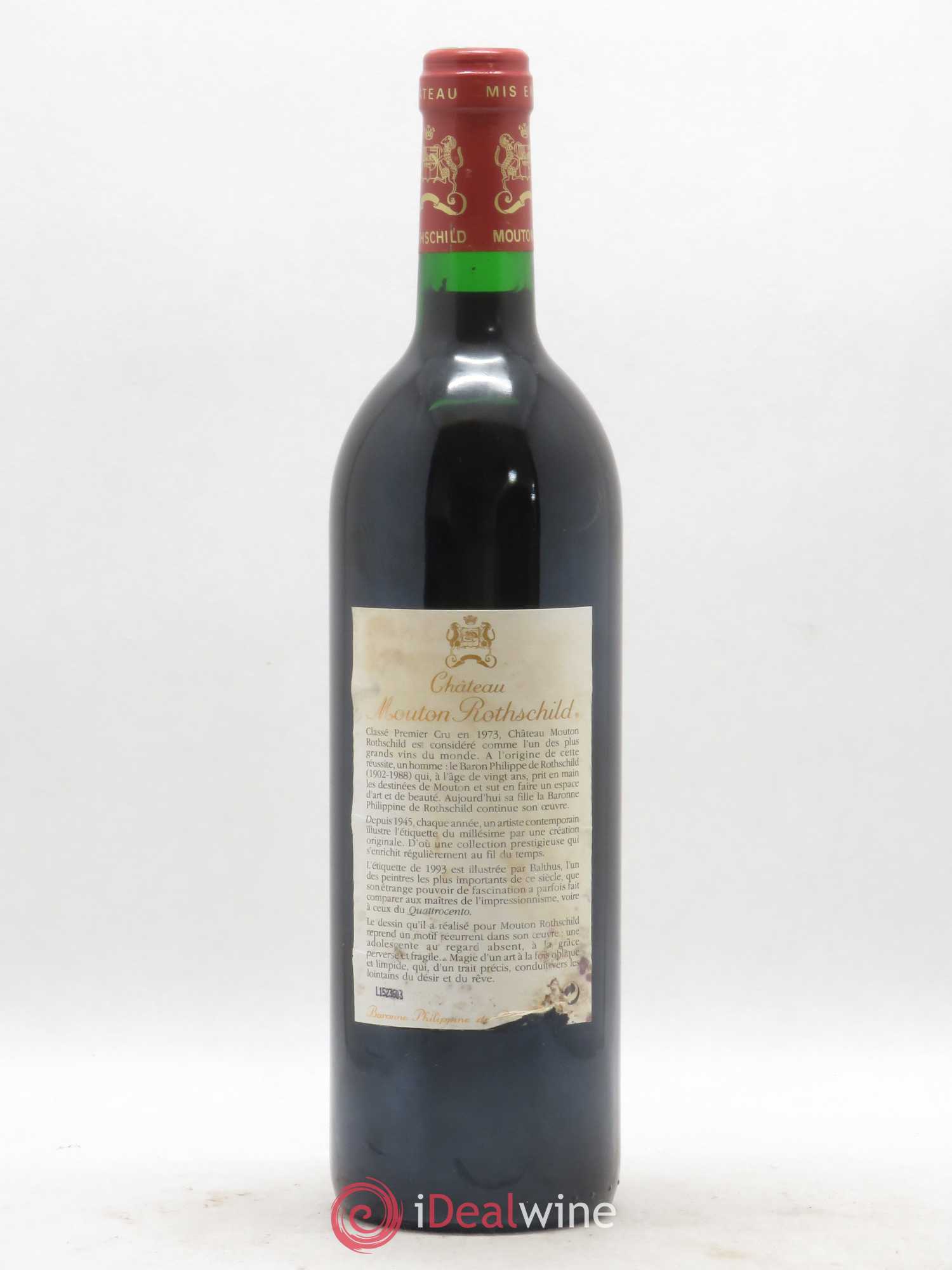 Château Mouton Rothschild 1er Grand Cru Classé 1993 - Lot de 1 bouteille - 1