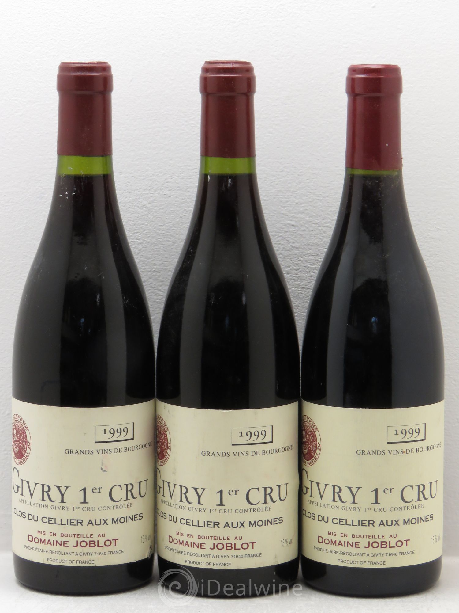 Givry 1er Cru Clos du Cellier aux Moines Joblot (Domaine) 1999 - Lot de 3 bouteilles - 0