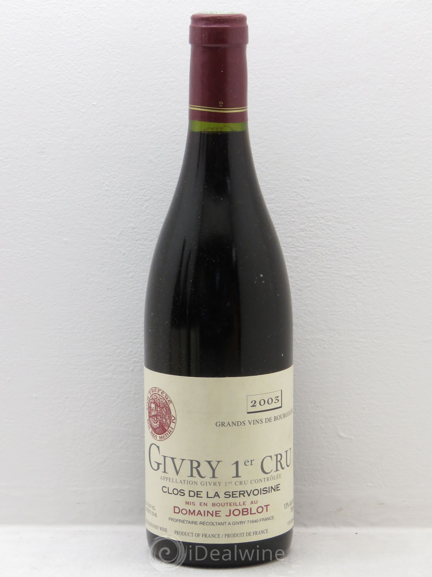 Givry 1er Cru Servoisine Joblot (Domaine) 2003 - Lot de 12 bouteilles - 0