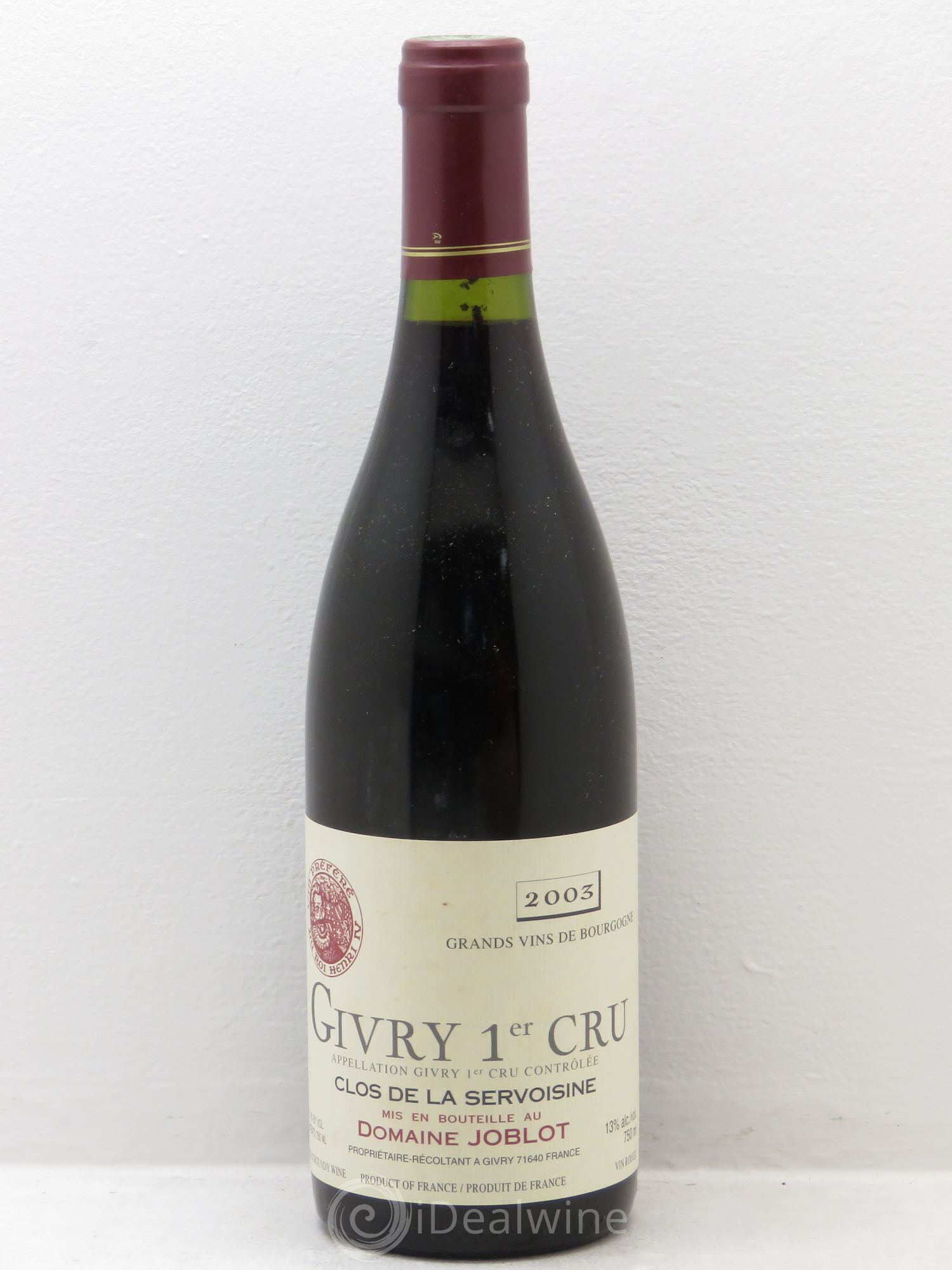 Givry 1er Cru Servoisine Joblot (Domaine) 2003 - Lot de 12 bouteilles - 0